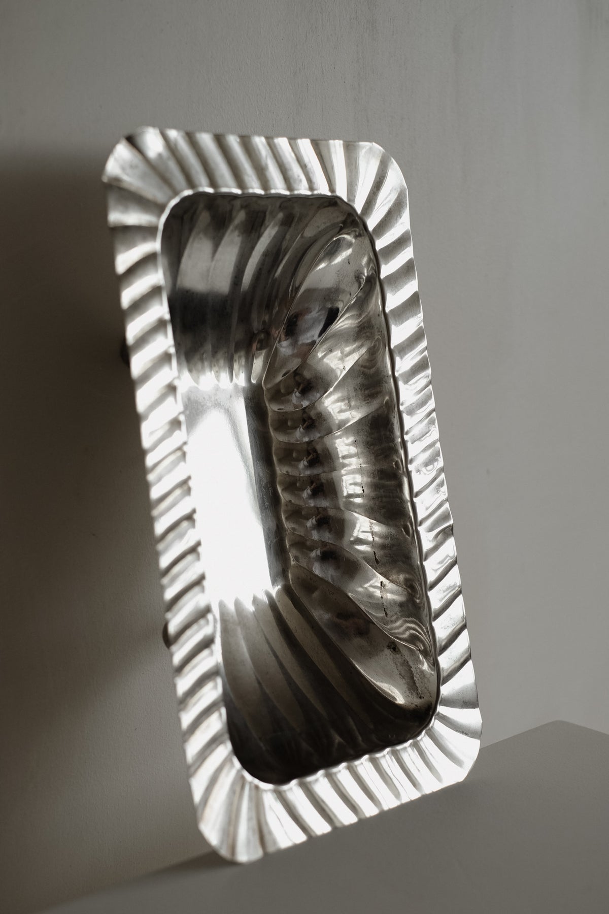 Vintage Silver-Plated Fluted Dish — in context
