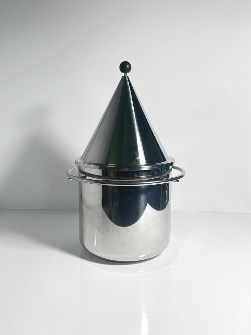 Conical chrome lid detail of Danish postmodern ice bucket