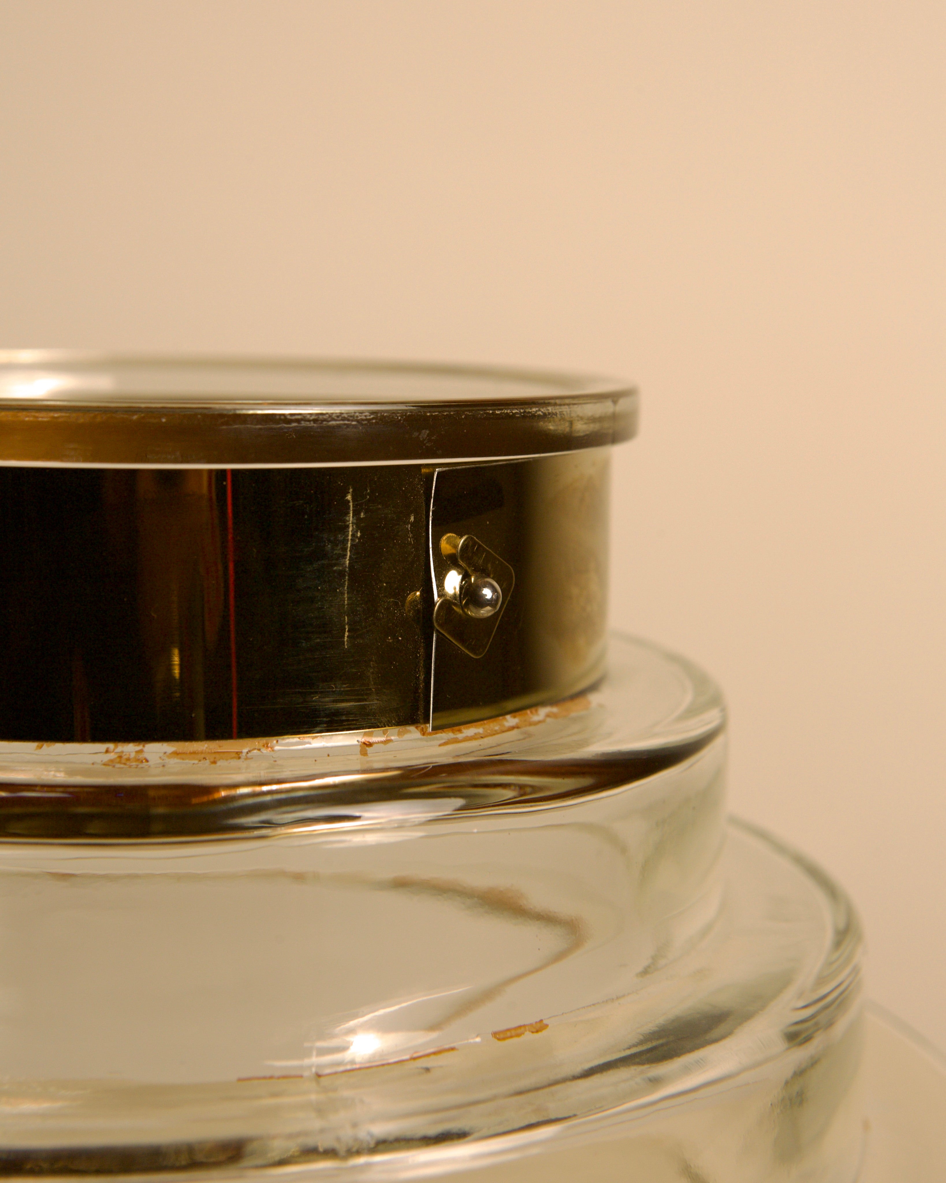 Italian Glass Vase with Brass Rim, 70s — top view highlighting brass rim detail