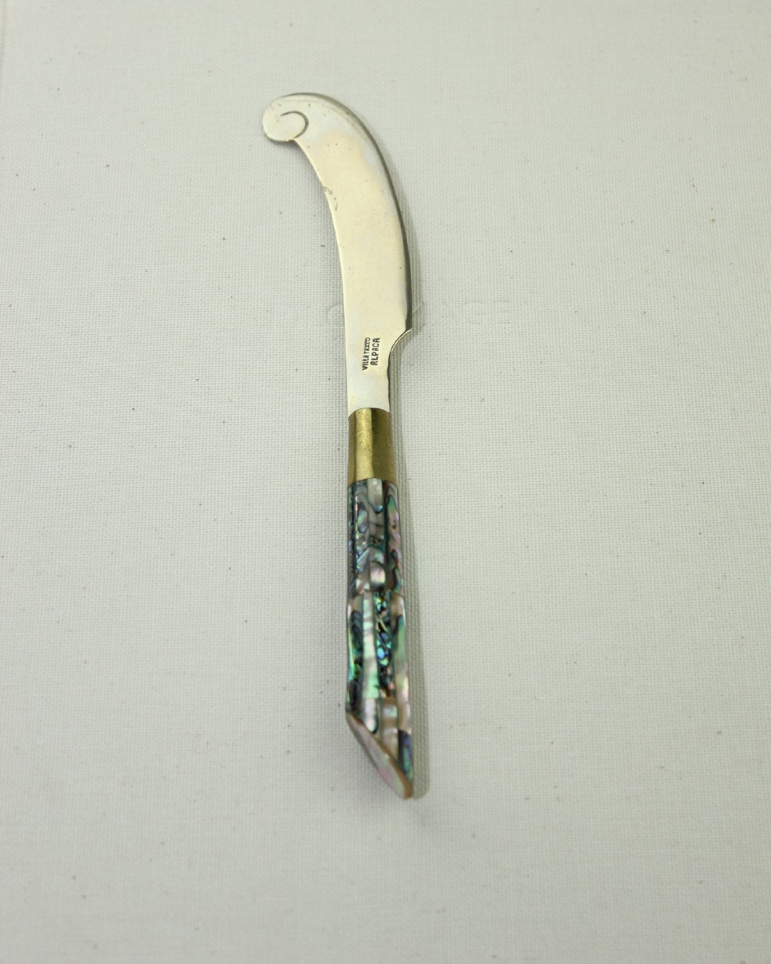Vintage Abalone Knife — side angle showing iridescent handle details