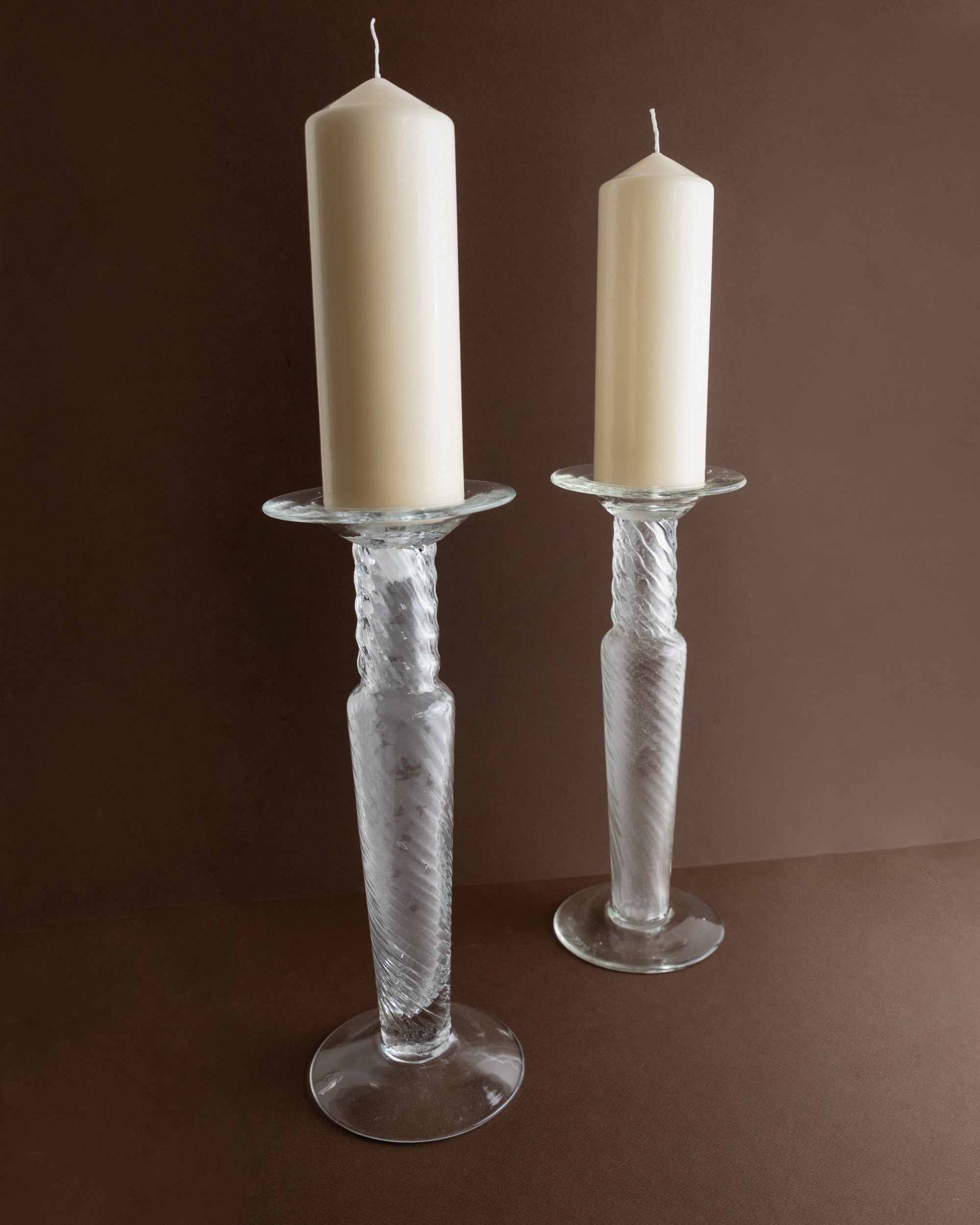 Set of 2 Franco Moretti Candleholders Glass 1960s — close-up of textured glass design