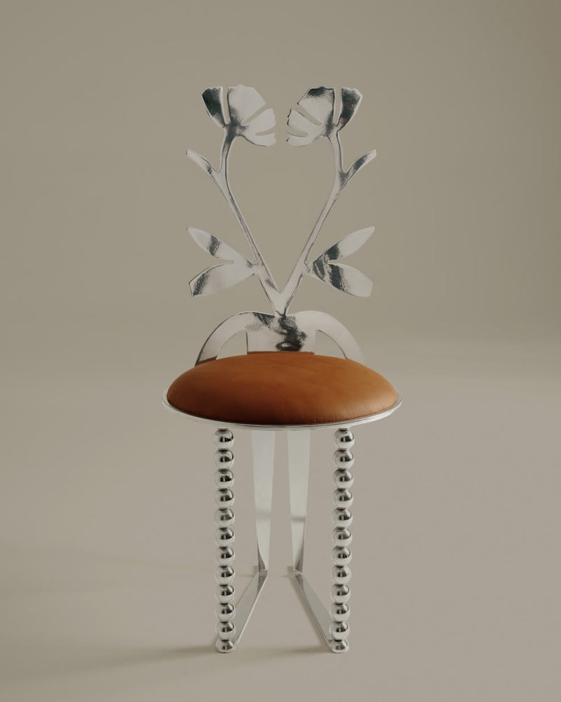 Mira chair with orange leather seat and transparent acrylic back
