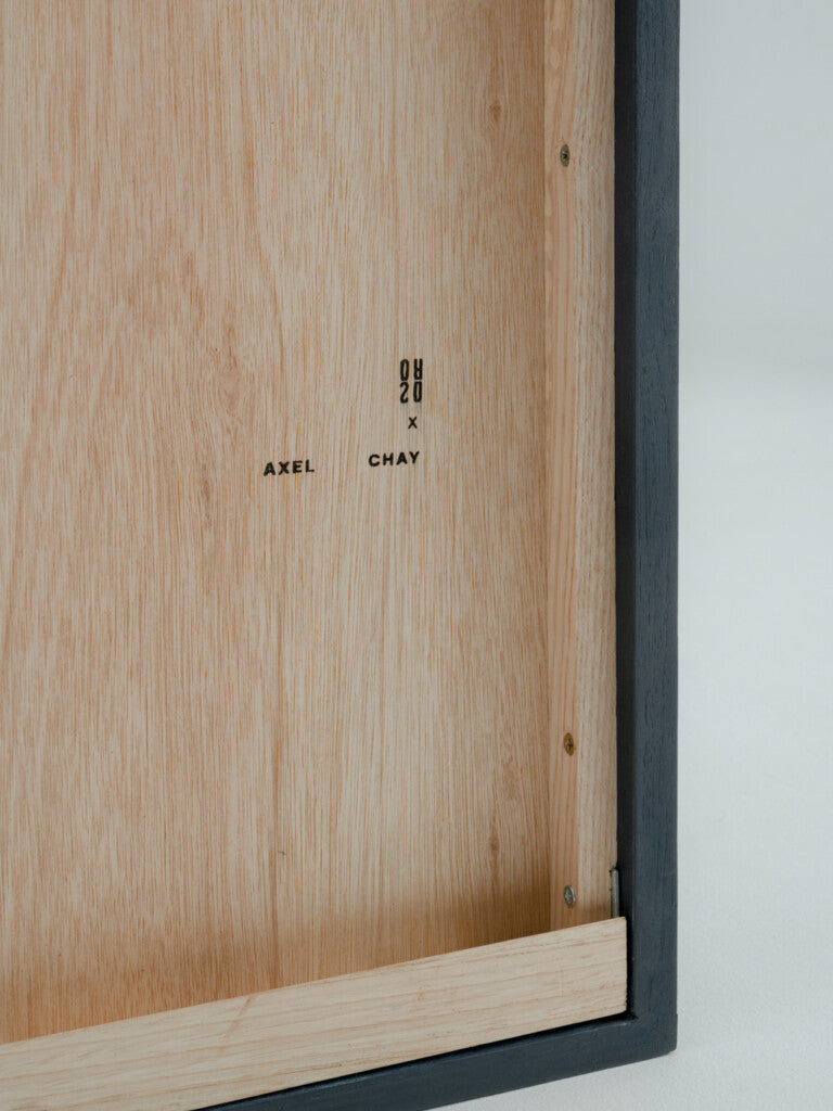 Large Perception Mirror, Stained Chestnut — back view of wooden frame interior