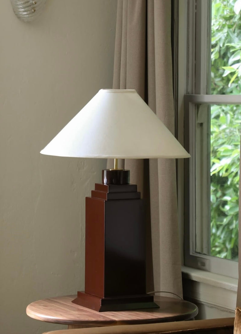 Hudson Table Lamp — close-up of brown base with white shade