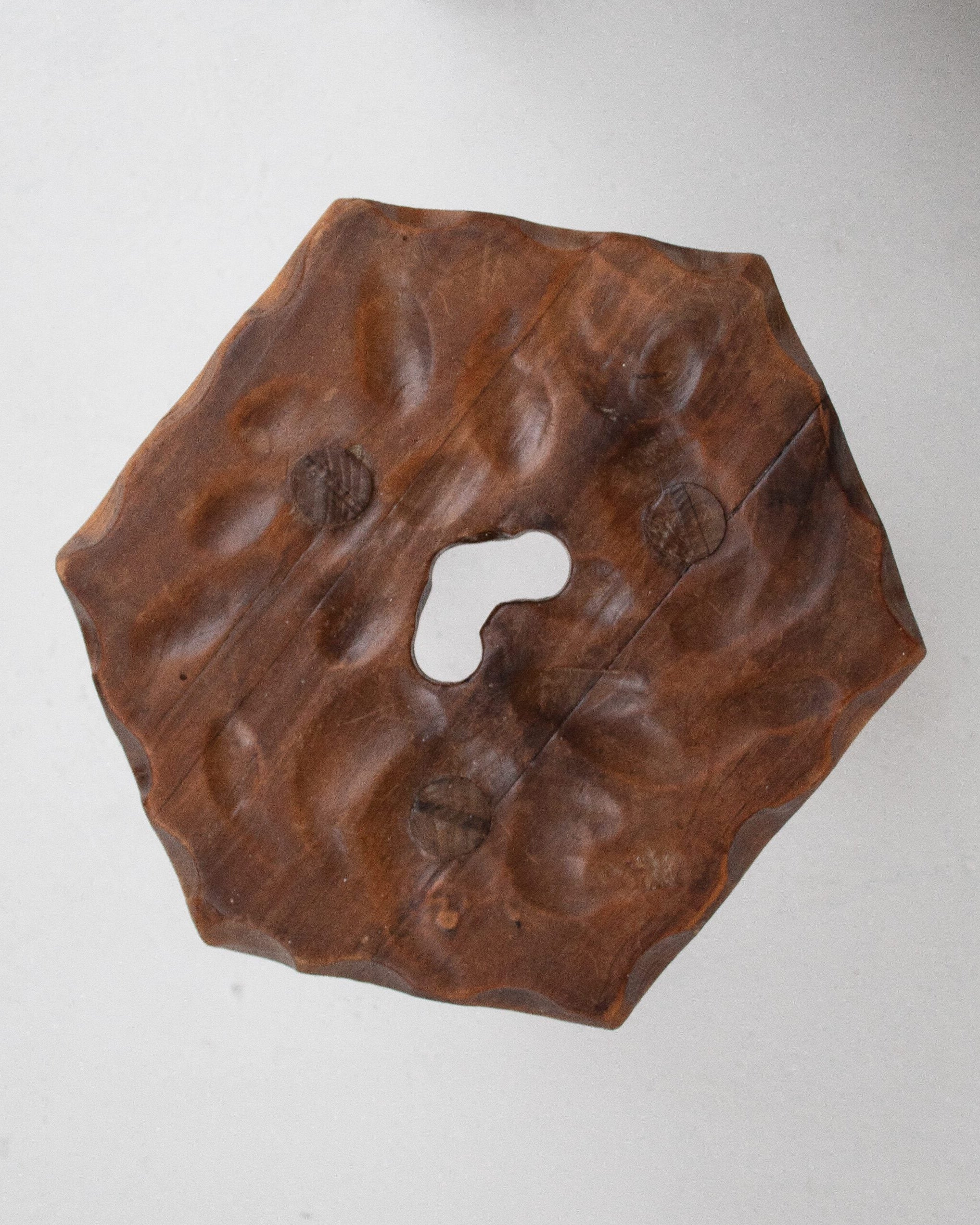 Set of 3 Brutalist Stools in Wood