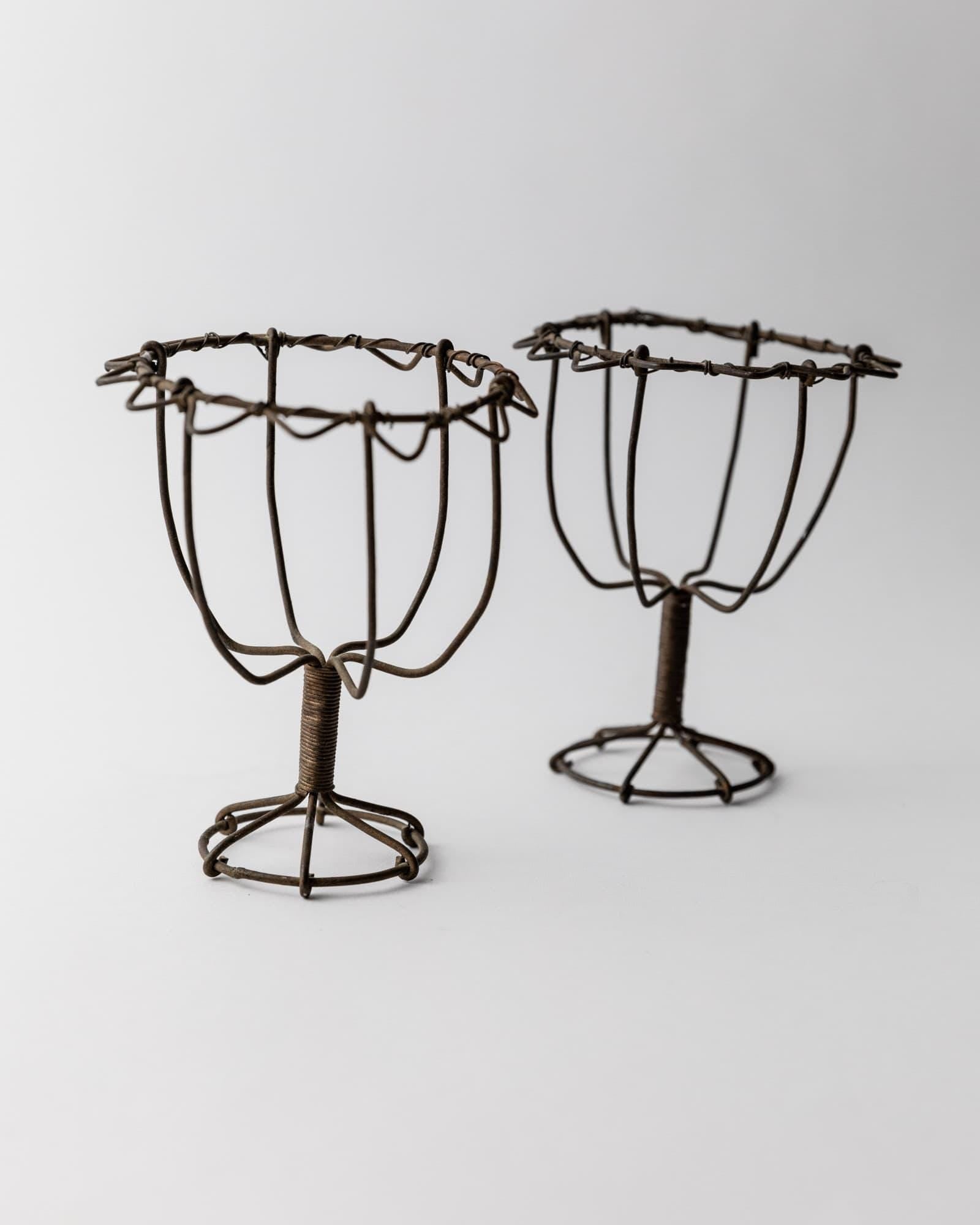 Antique 1850s Iron Wire Candleholder Set of 2
