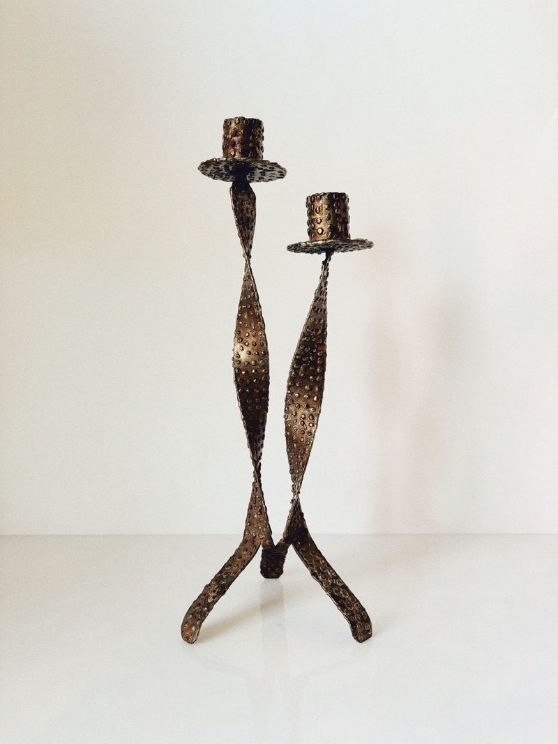 Textured Metal 2 Arm Candlestick, Poland by Huerto | The Oblist — handcrafted bronze finish