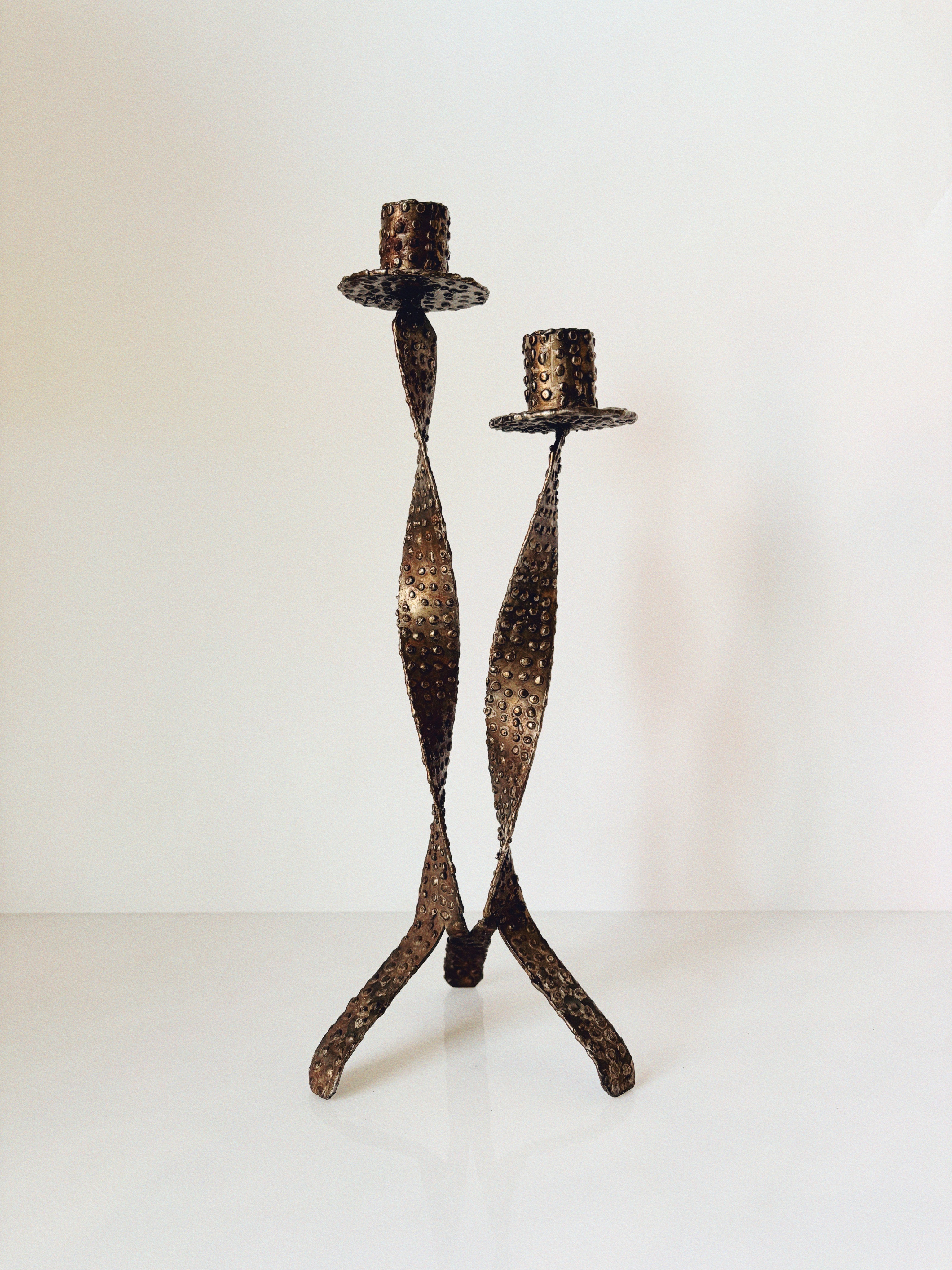 Textured Metal 2 Arm Candlestick, Poland by Huerto | The Oblist — handcrafted bronze finish