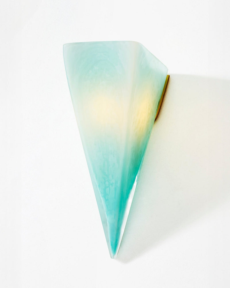 Turquoise blown glass pendant light with gradient yellow accent