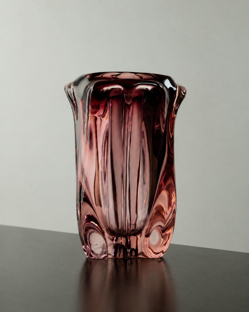 Vintage 1960s Murano Glass Vase, Organic Form in Berry Tones, Hand Blown Italian Art Glass, Sculptural Home Decor, Timeless Gift Idea — close-up