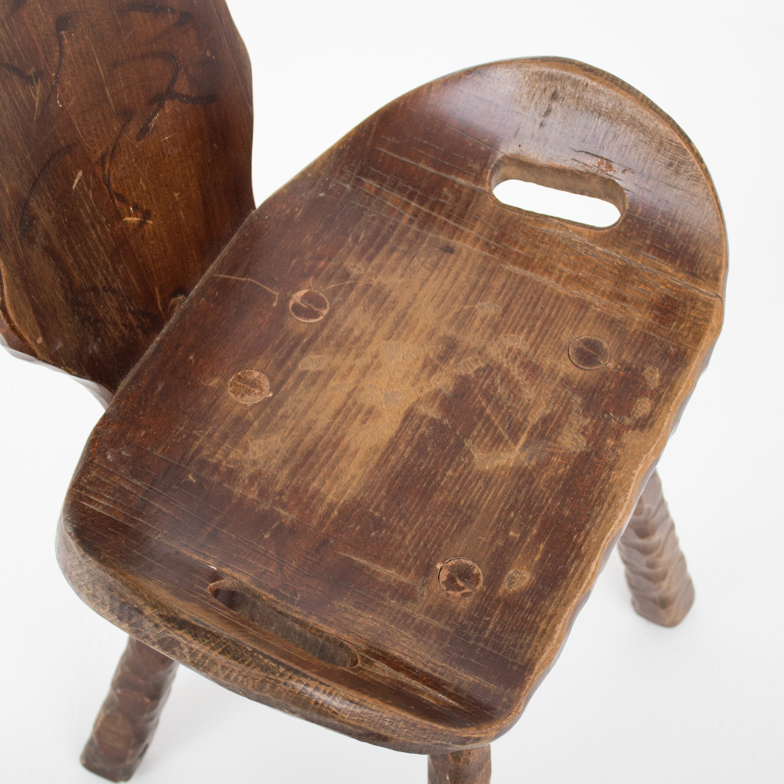 Set of 6 Brutalist Solid Wood Stools, 1970s — view 9