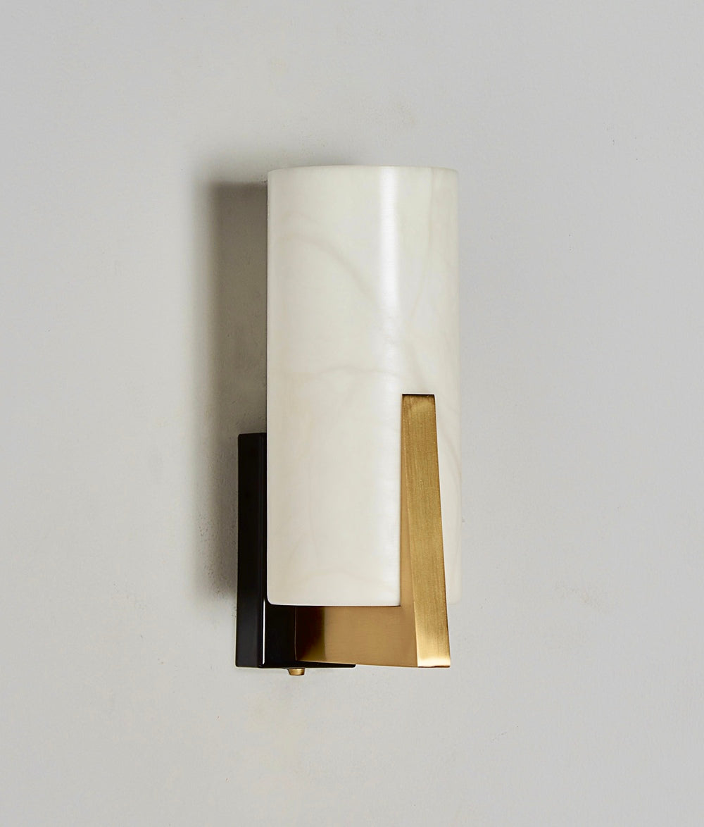 ZENO Wall Sconce in alabaster and brass — side angle