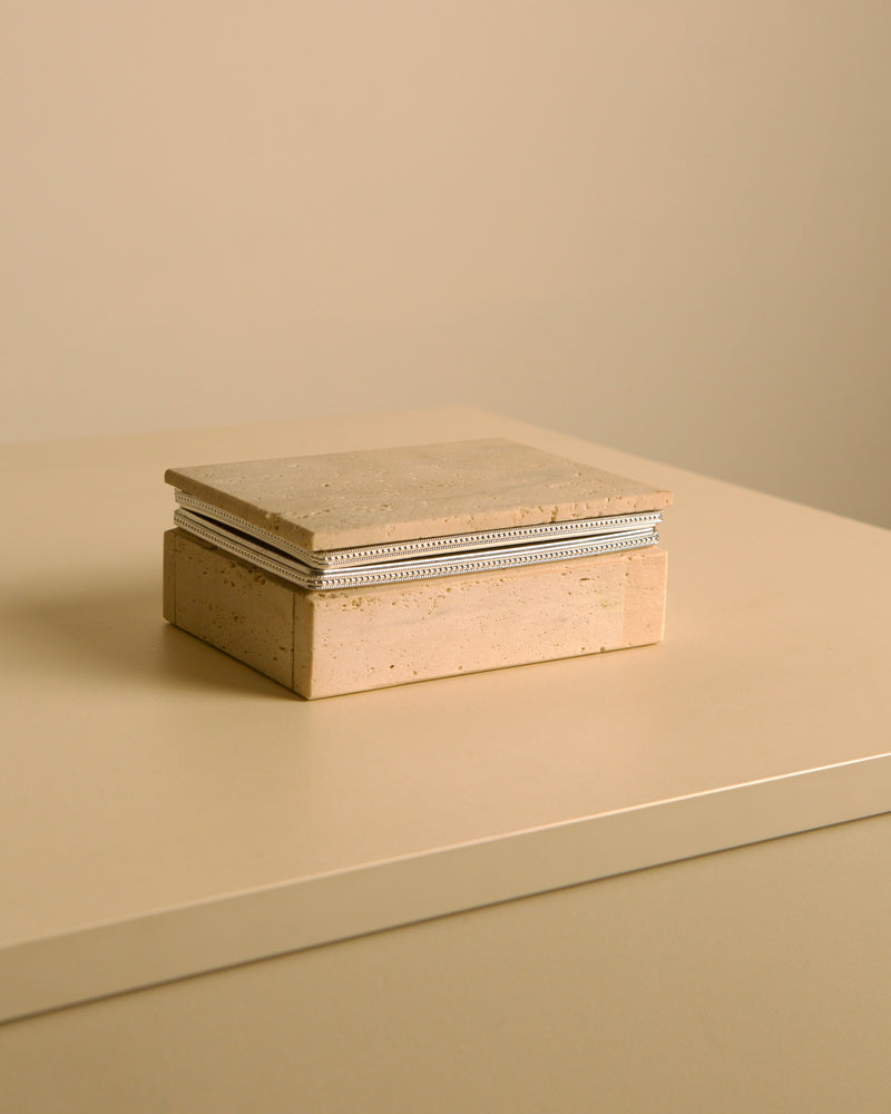 Italian Travertine Box, 60s by Treaptyque | The Oblist — handcrafted stone, neutral color
