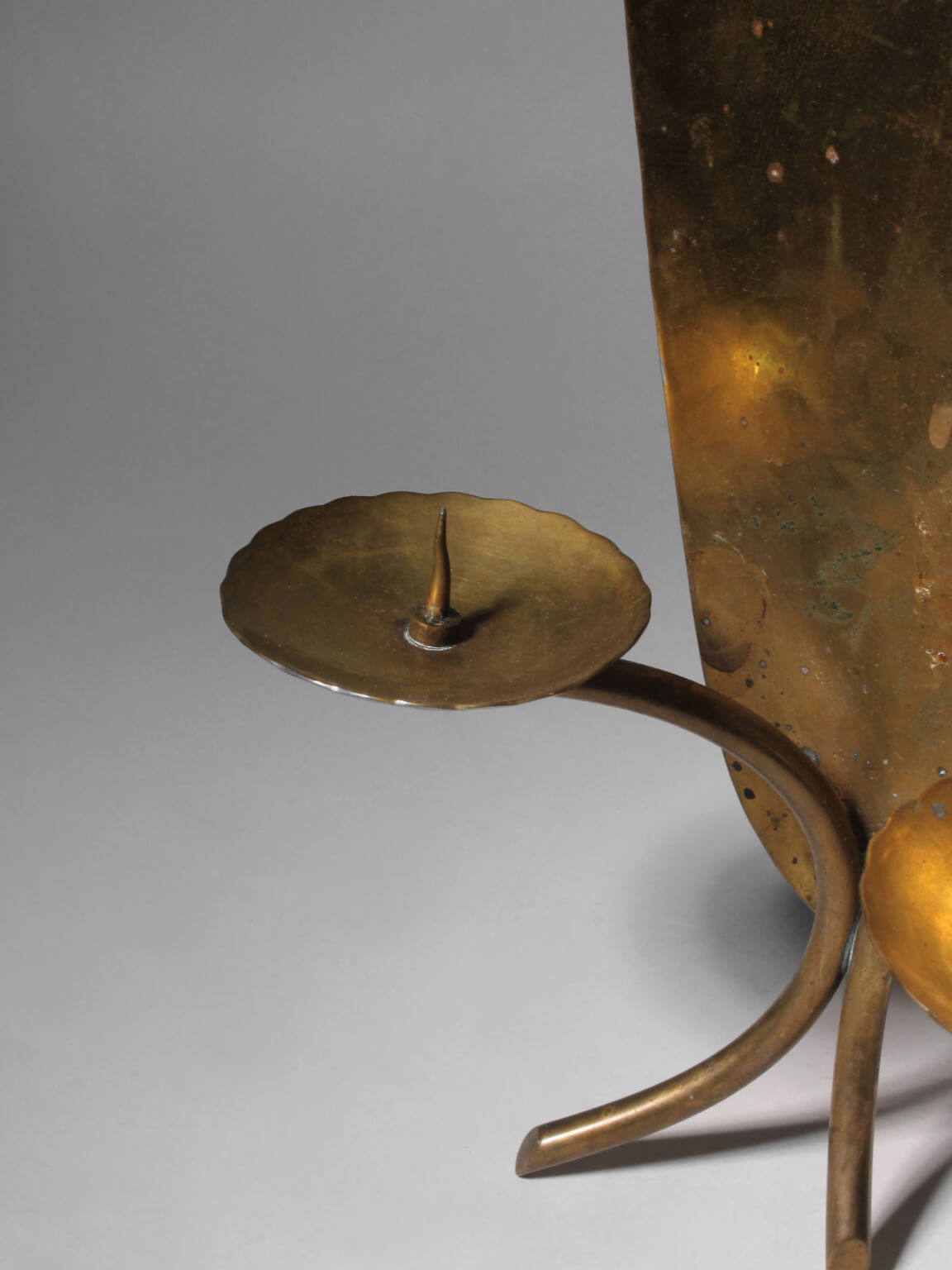L.F. Funk Hand Hammered Brass Wall Candle Sconce, Neuruppin, Germany — side angle