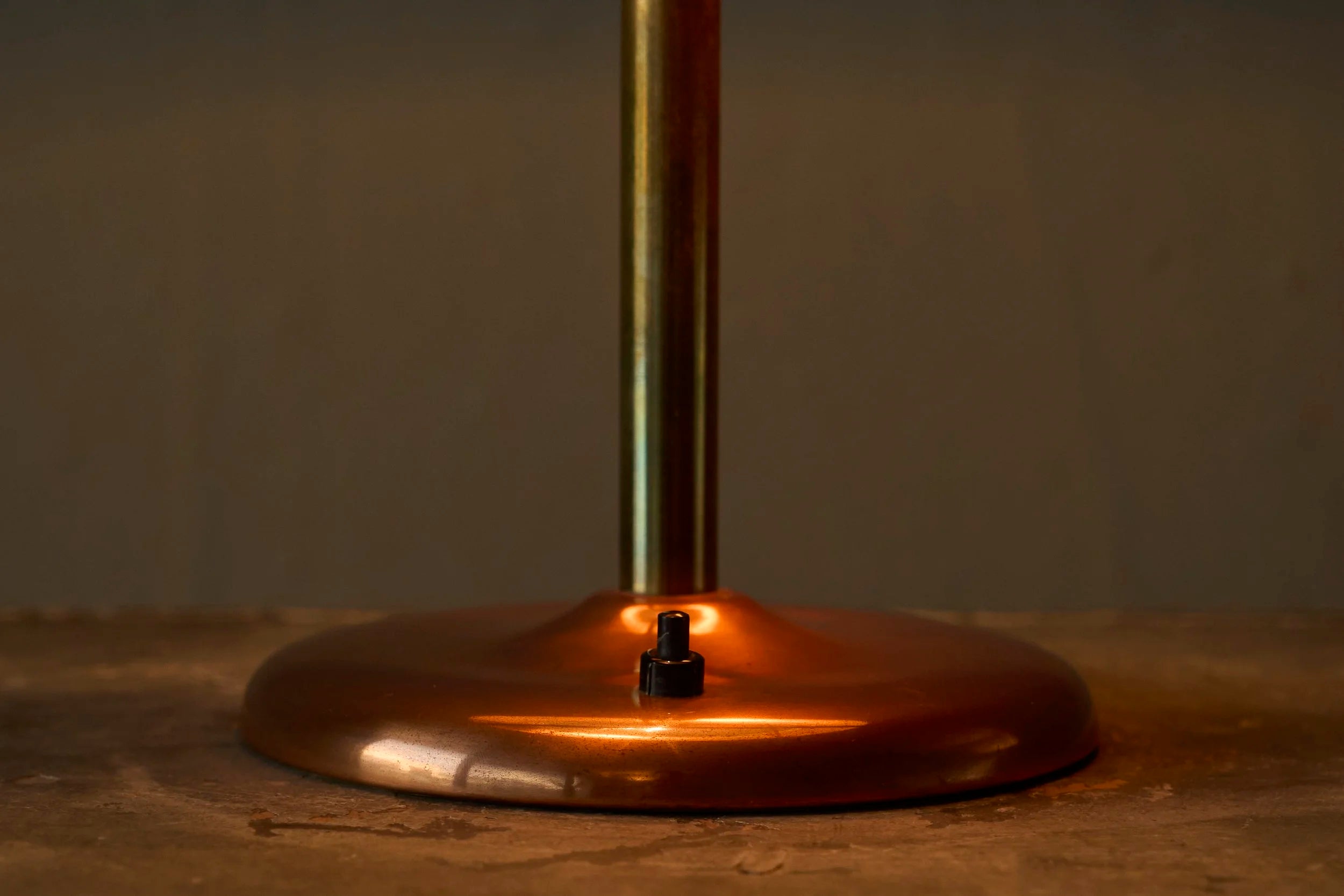 Art Deco Table Lamp in Patinated Copper, Brass and Satin Glass 1950s — lifestyle setting