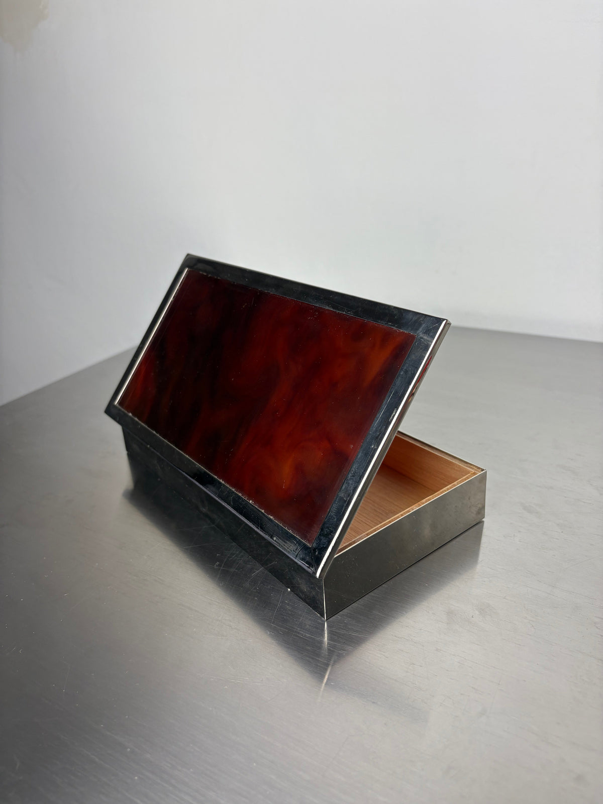 Faux Tortoise Shell & Chromed Dior Vanity Box, Italy, 1970 — lifestyle setting