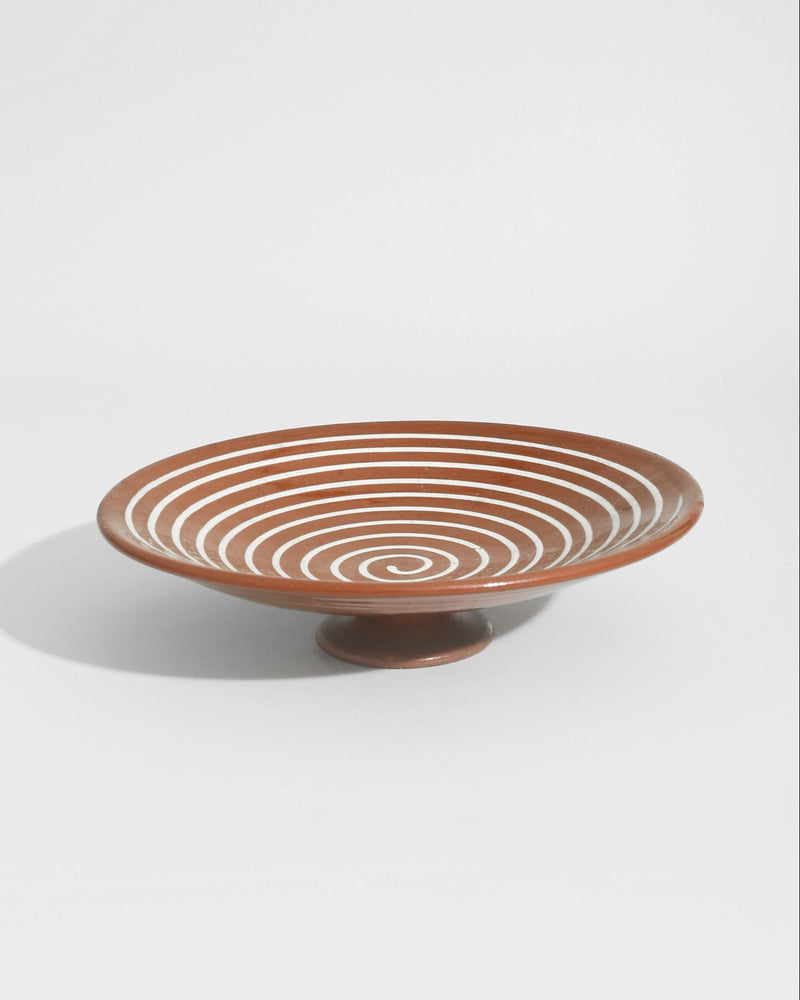 Spiral Pedestal Pottery Bowl by Villa | The Oblist — handcrafted terracotta, white spiral design