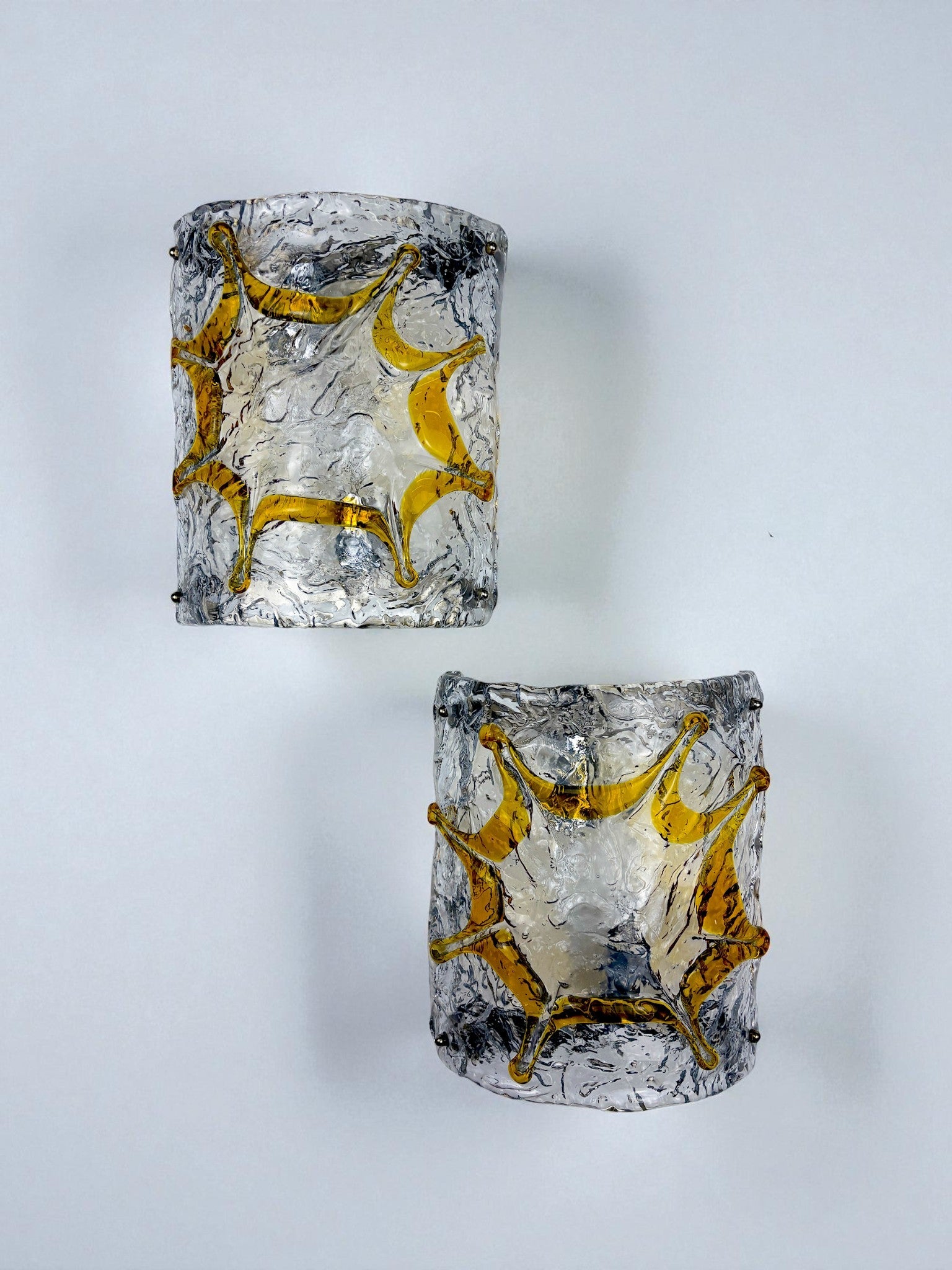 Pair of Mazzega Murano Wall Lights, Orange Frosted Textured Glass, Italy, 1970s by Malamar Studio | The Oblist