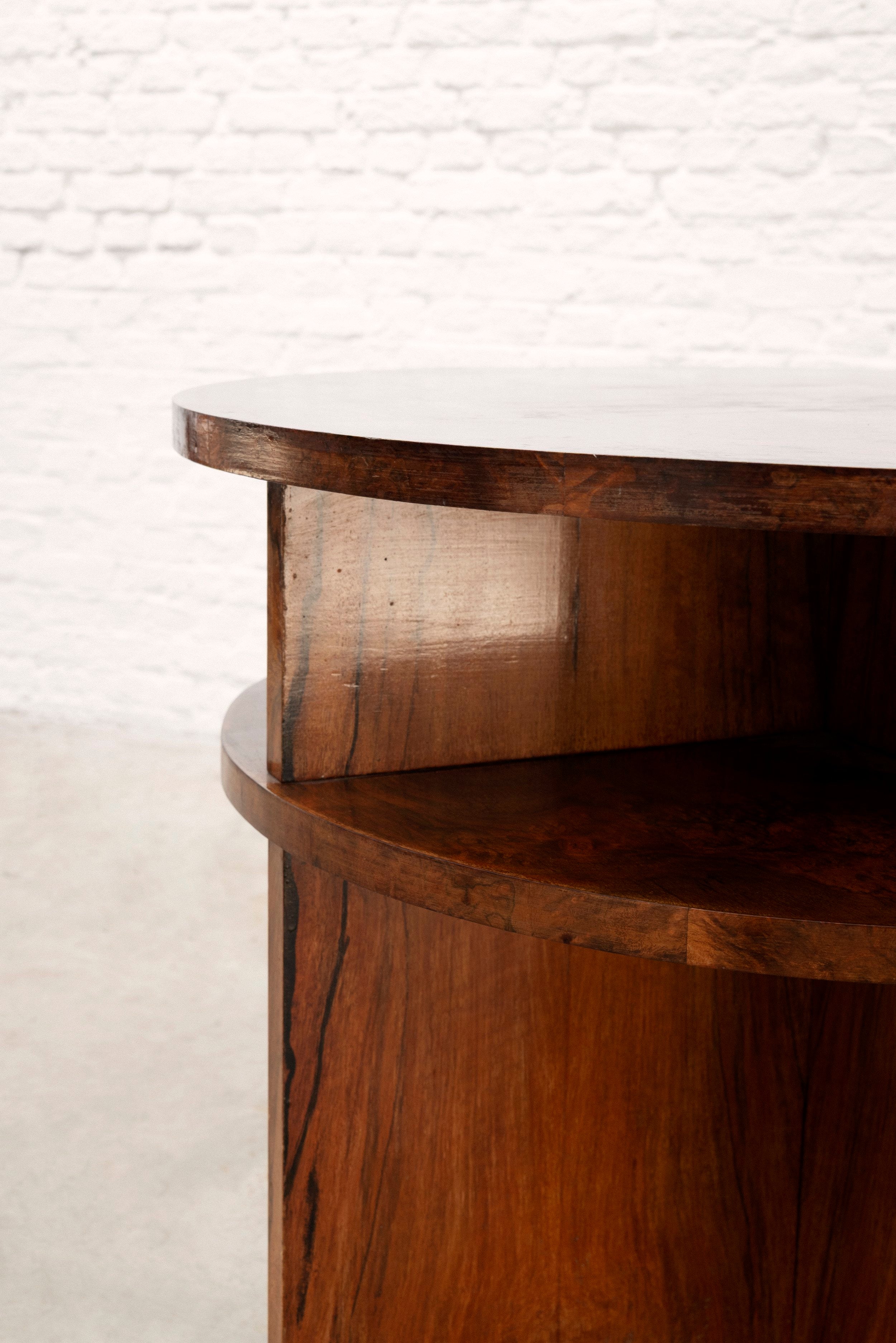 French Modernist Circular Coffee Table with Integrated Shelving, c. 1935 — side angle