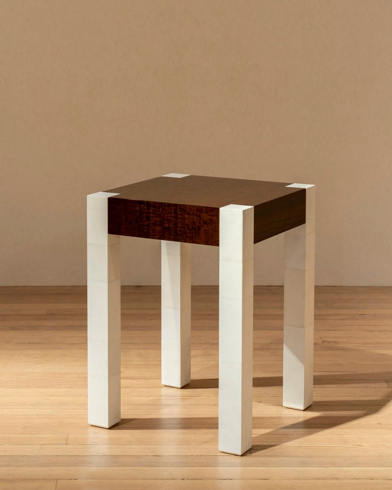 'Additions' Side Table - Handcrafted in Wood Veneer & Parchment — alternate view