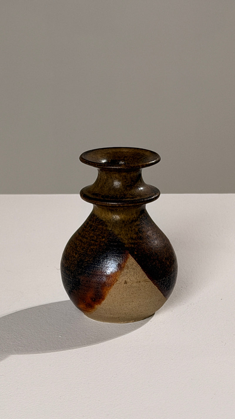 Stoneware Candleholder, France, circa 1960 — close-up showing earthy tones and texture