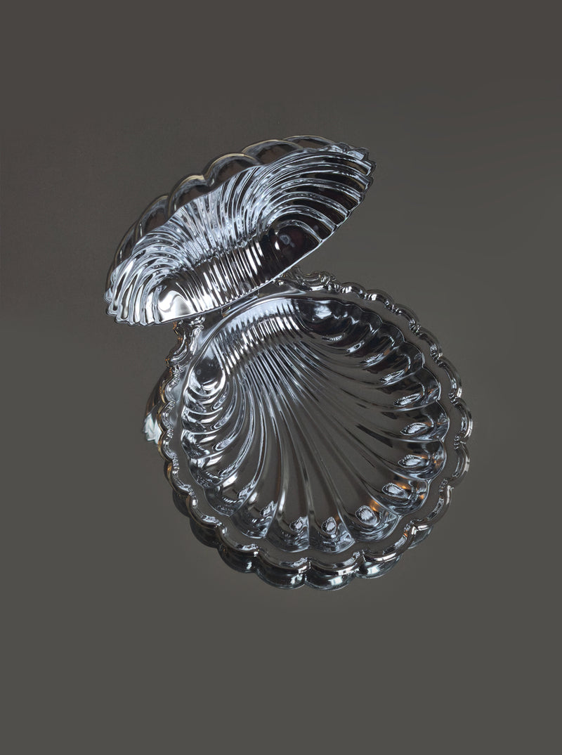 Large Shell Butter Dish — close-up of shiny silver surface