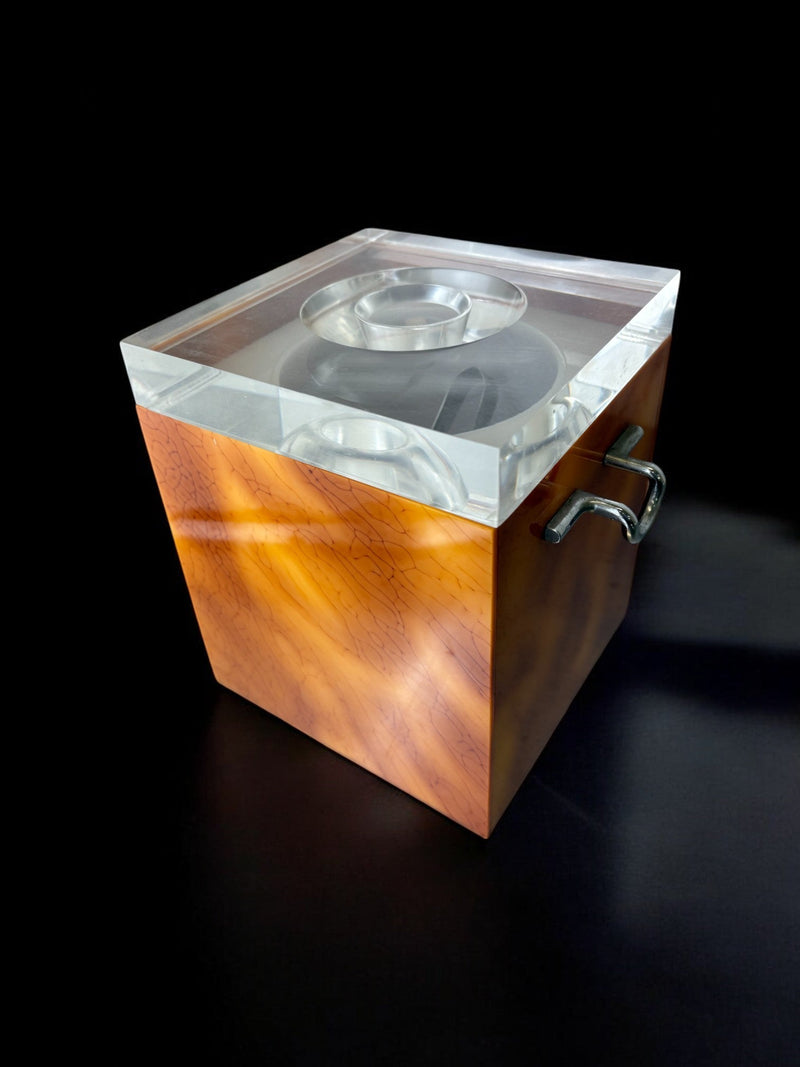 Faux Tortoise Shell Ice Bucket with tongs, Italy, 1970s by Malamar Studio | The Oblist — vintage acrylic design