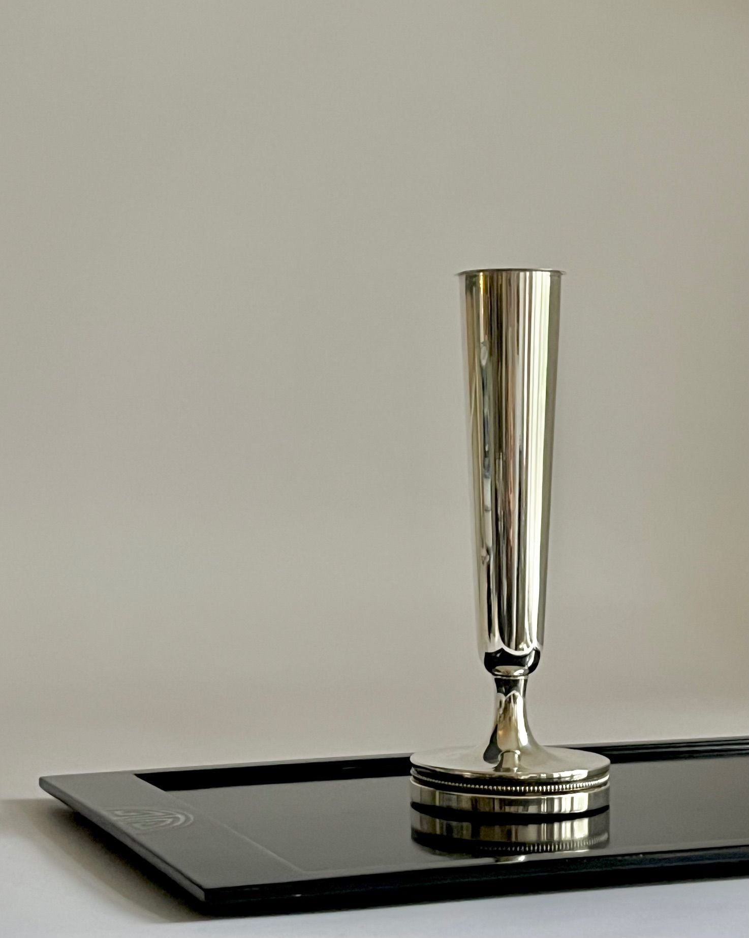 Silver Midcentury Vase with Beaded Detail — detail view