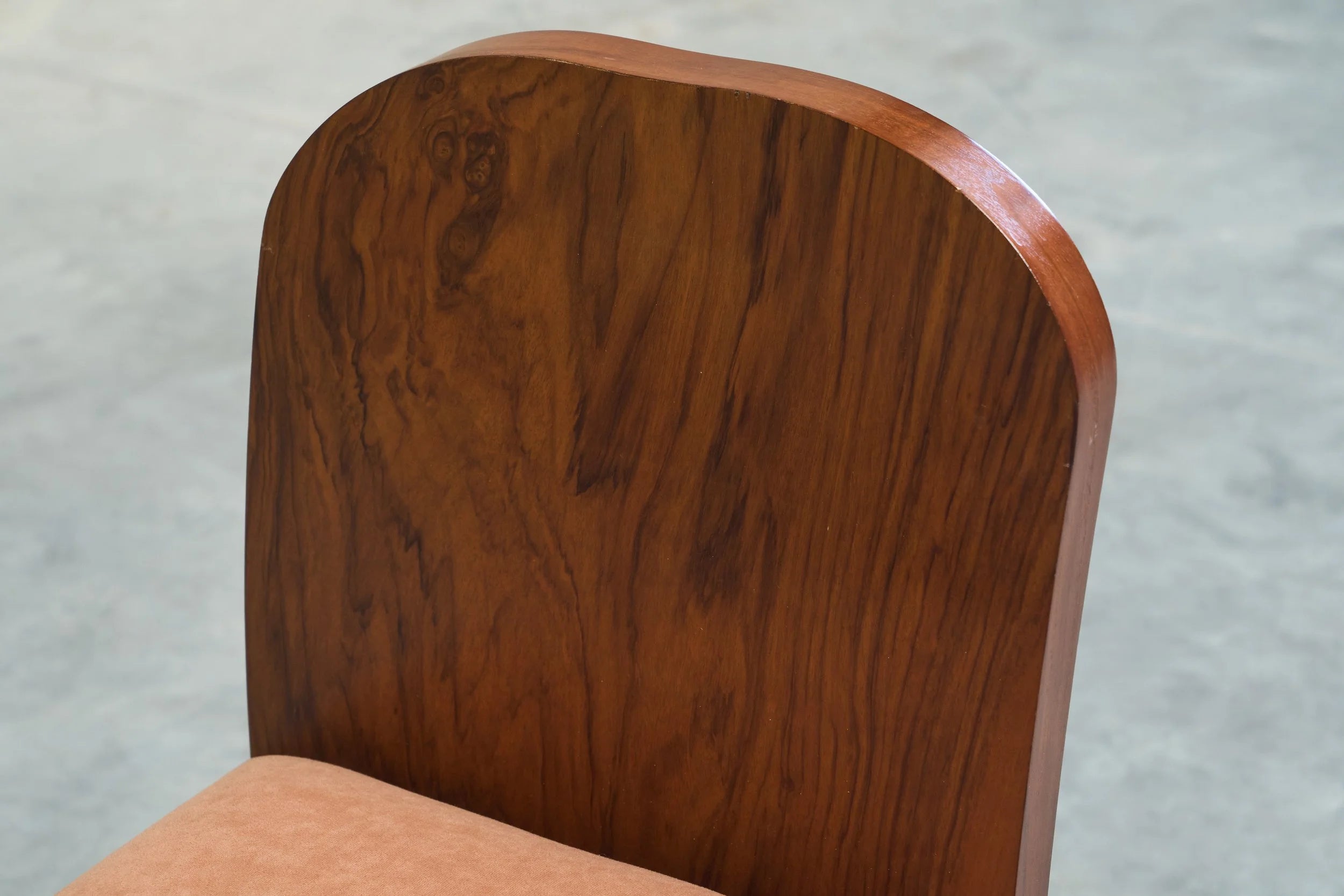 Stunning Art Deco Bench in Burr Burl Walnut and Velvet — alternate view