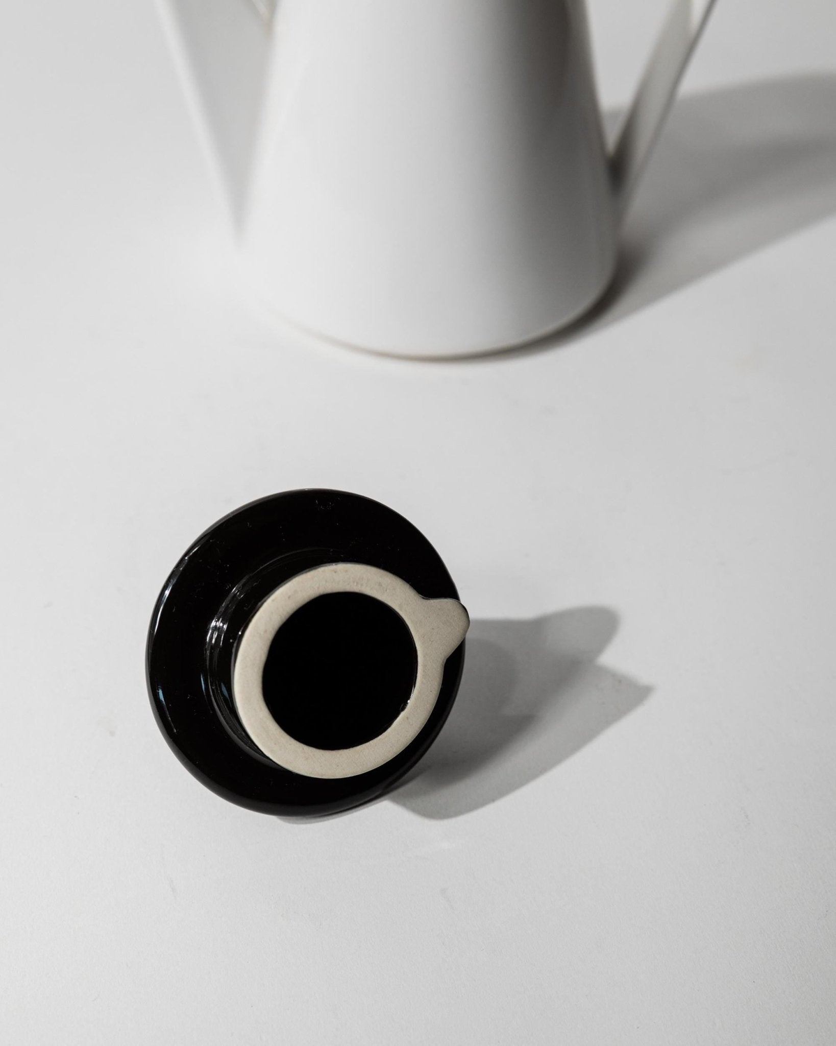 Vintage 1980s Ceramic Coffee or Tea Pot, Memphis Postmodern Design, Black and White Triangle, Sculptural Tableware, Elegant Gift Idea — alternate view