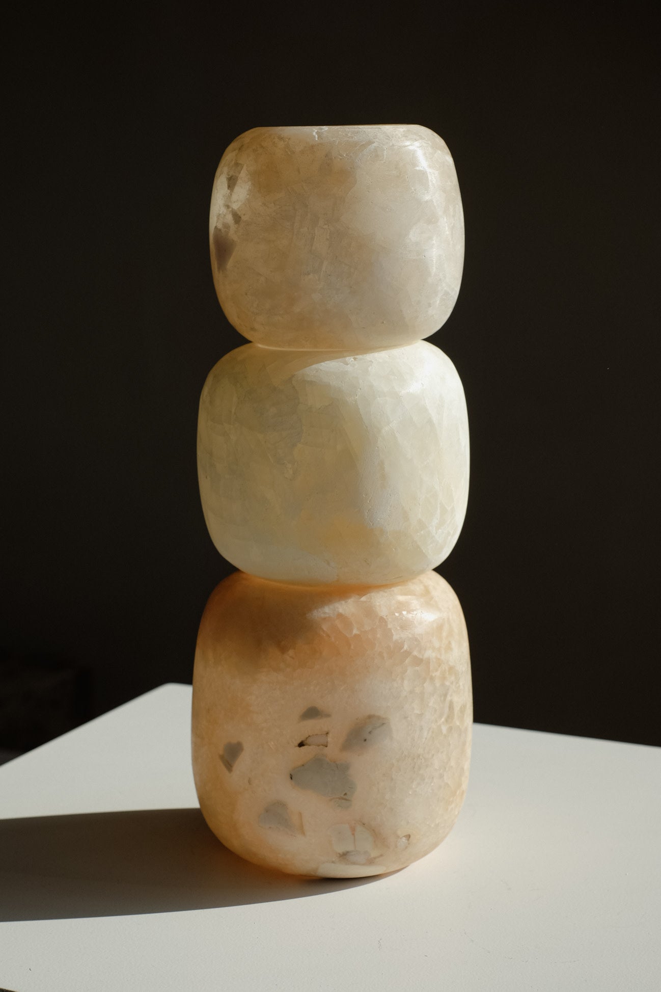 Alabaster Candle Holder — back view of stacked candle holders