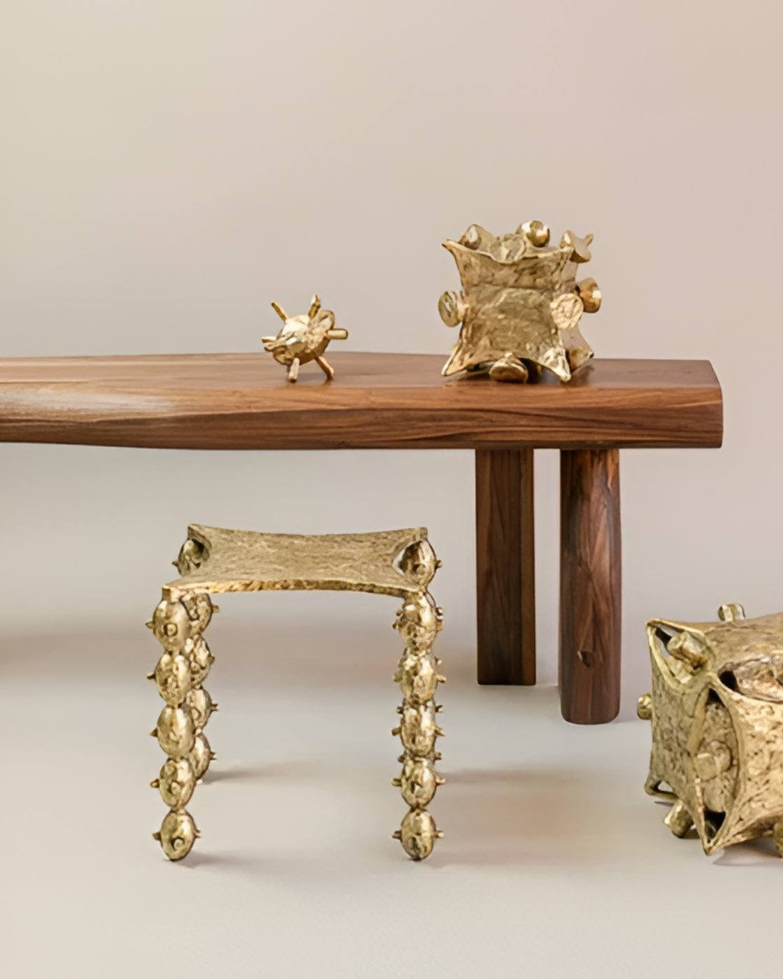 Cast Bronze Table - KABIKI Limited Edition by Daniel Couttolenc, Polished Finish — side angle