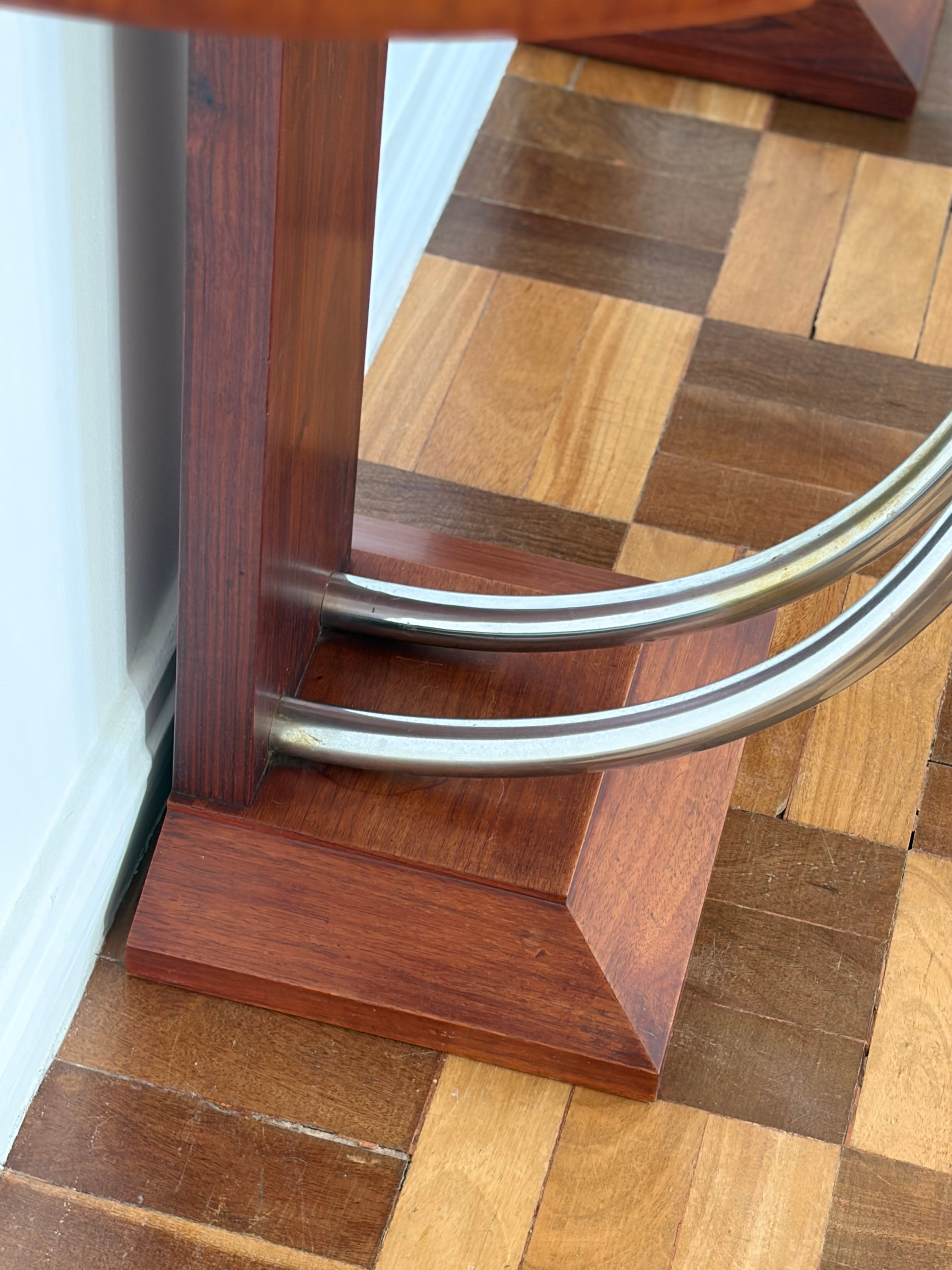 French Art Deco Rosewood Demilune Console Tables, Pair, c. 1930s — alternate view