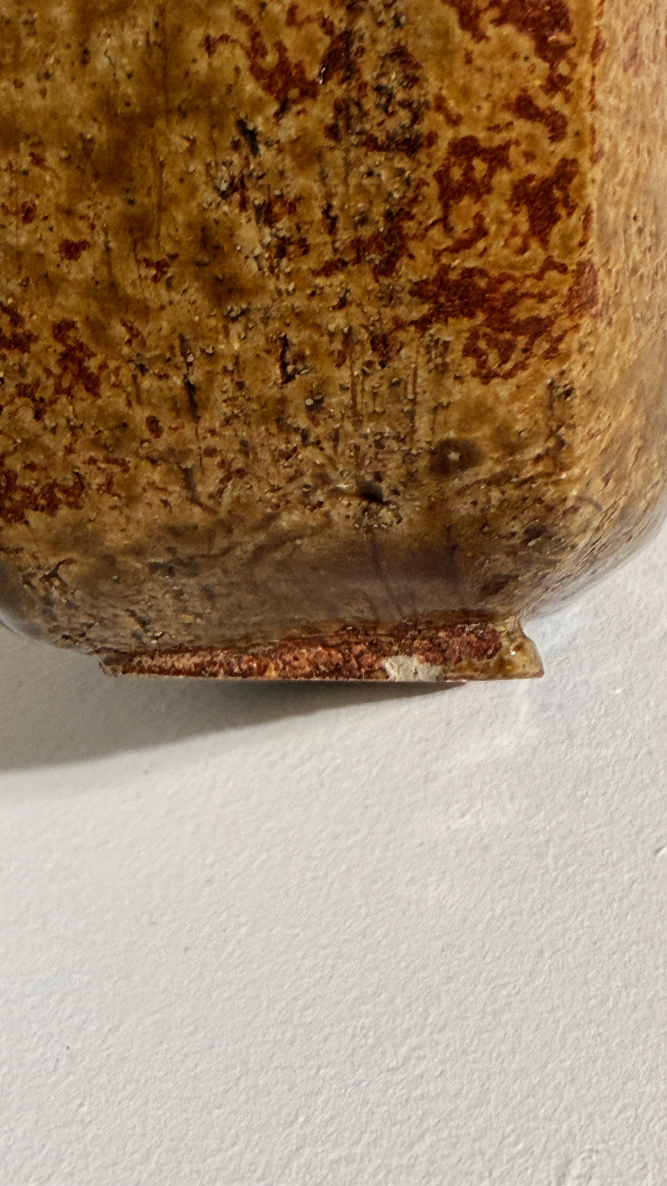 Stoneware Vase, attributed to Antoine de Vinck, Belgium, 1970 — close-up of textured surface against white wall