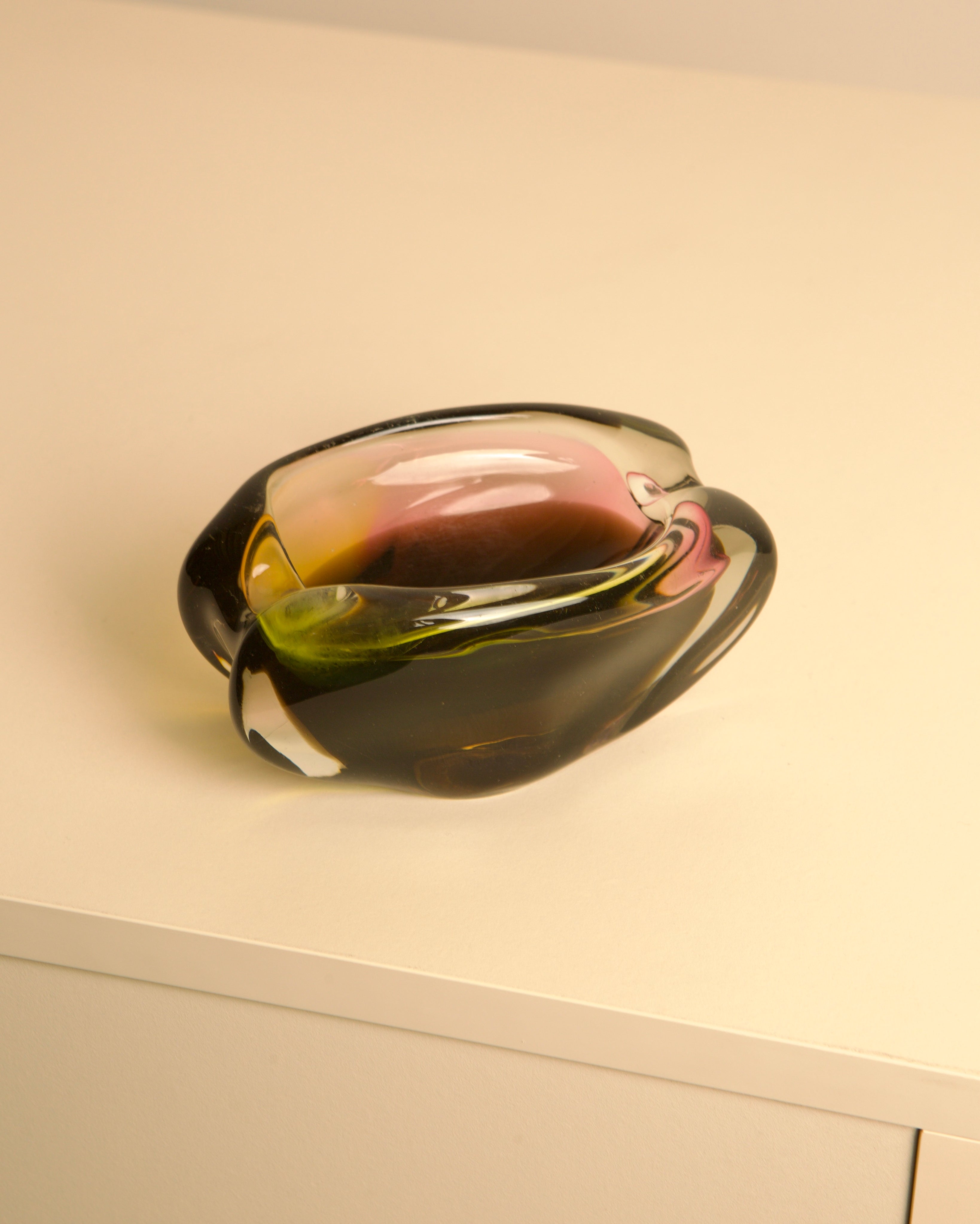 Italian glass ashtray with multicolored iridescent finish, 1970s