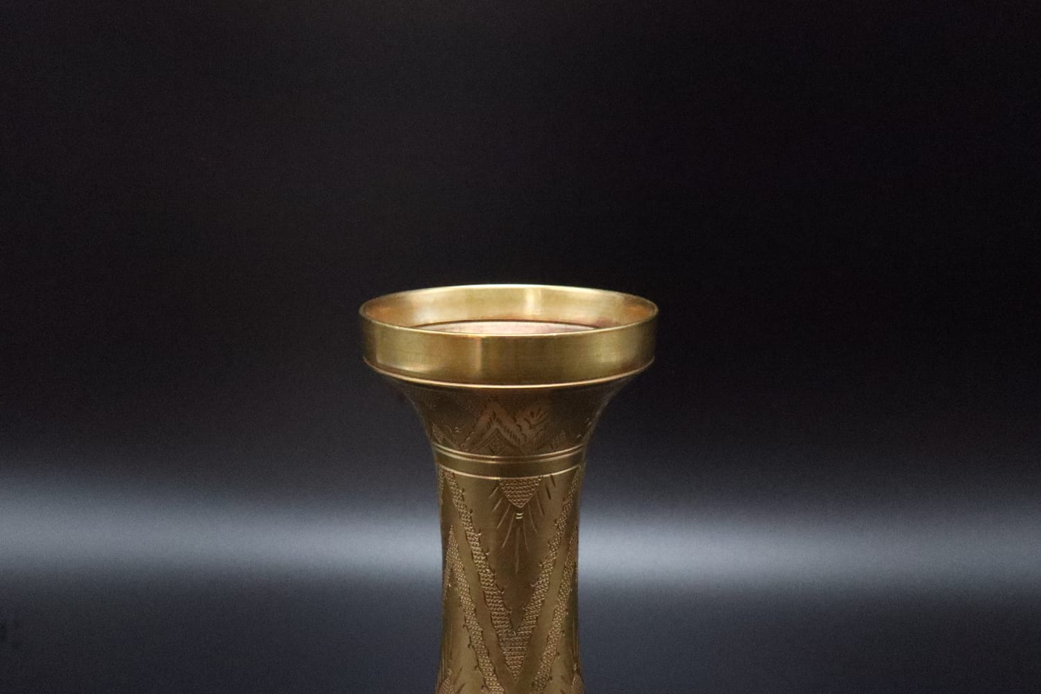 Hand-Etched Vintage Brass Vase with Geometric Motif – India, 1960s — side angle