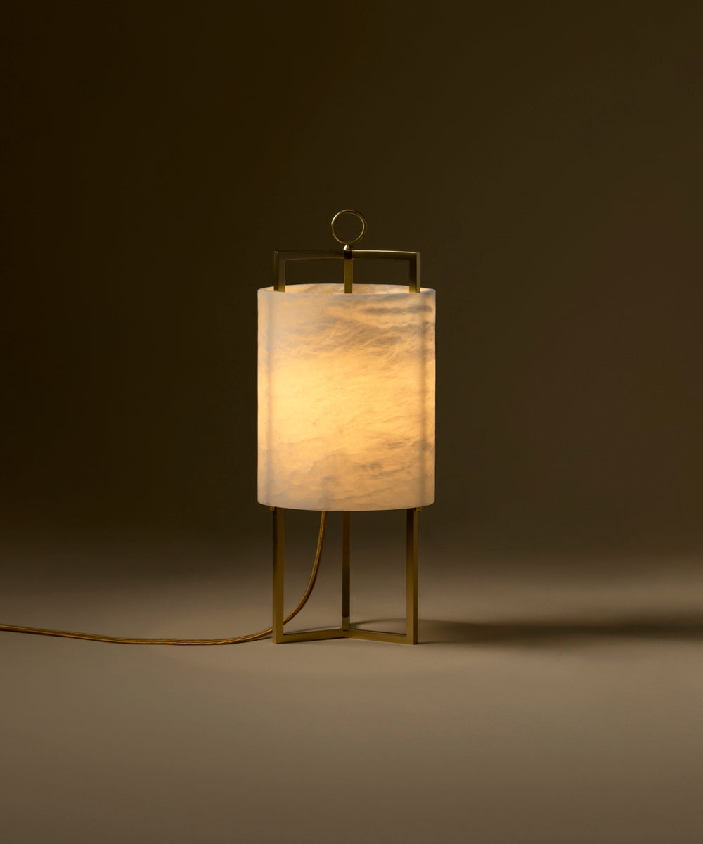 "LANTERN" Table Lamp in alabaster and satin brass — lifestyle setting