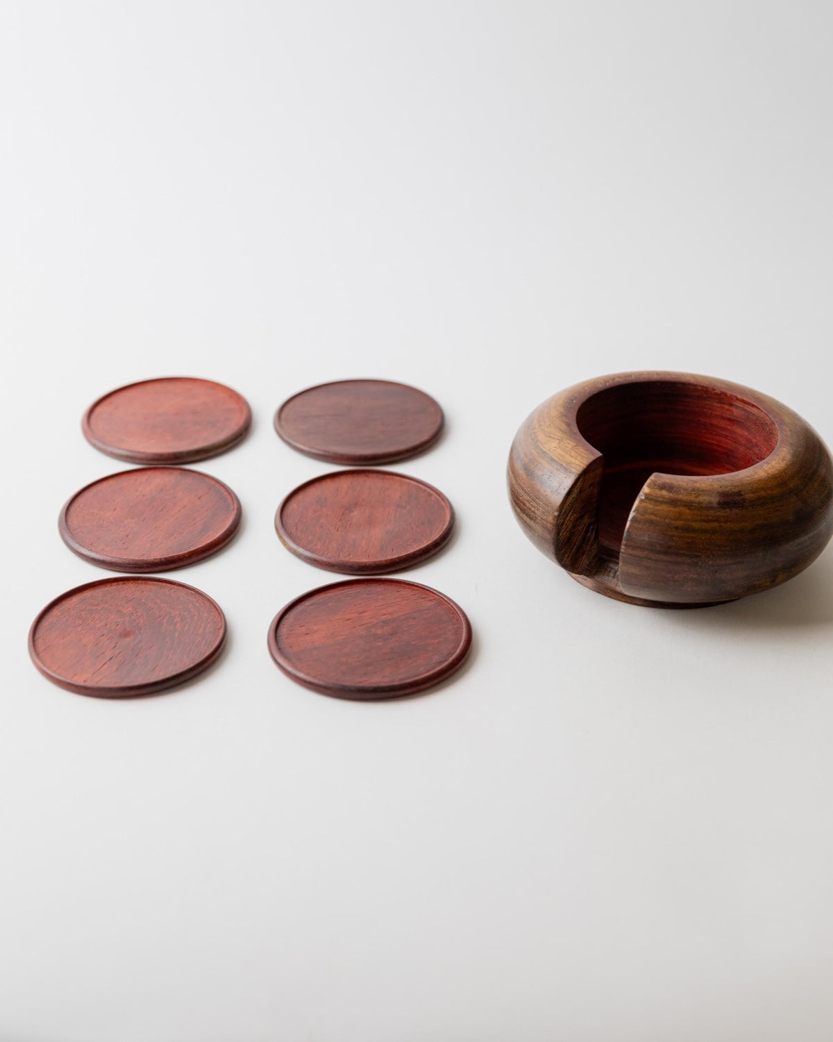 Vintage 1960s Italian Wooden Coaster Set, Dark Wood Drink Coasters, Classic Mid Century Tableware, Rustic Barware, Table Accent, Gift Idea — view 12