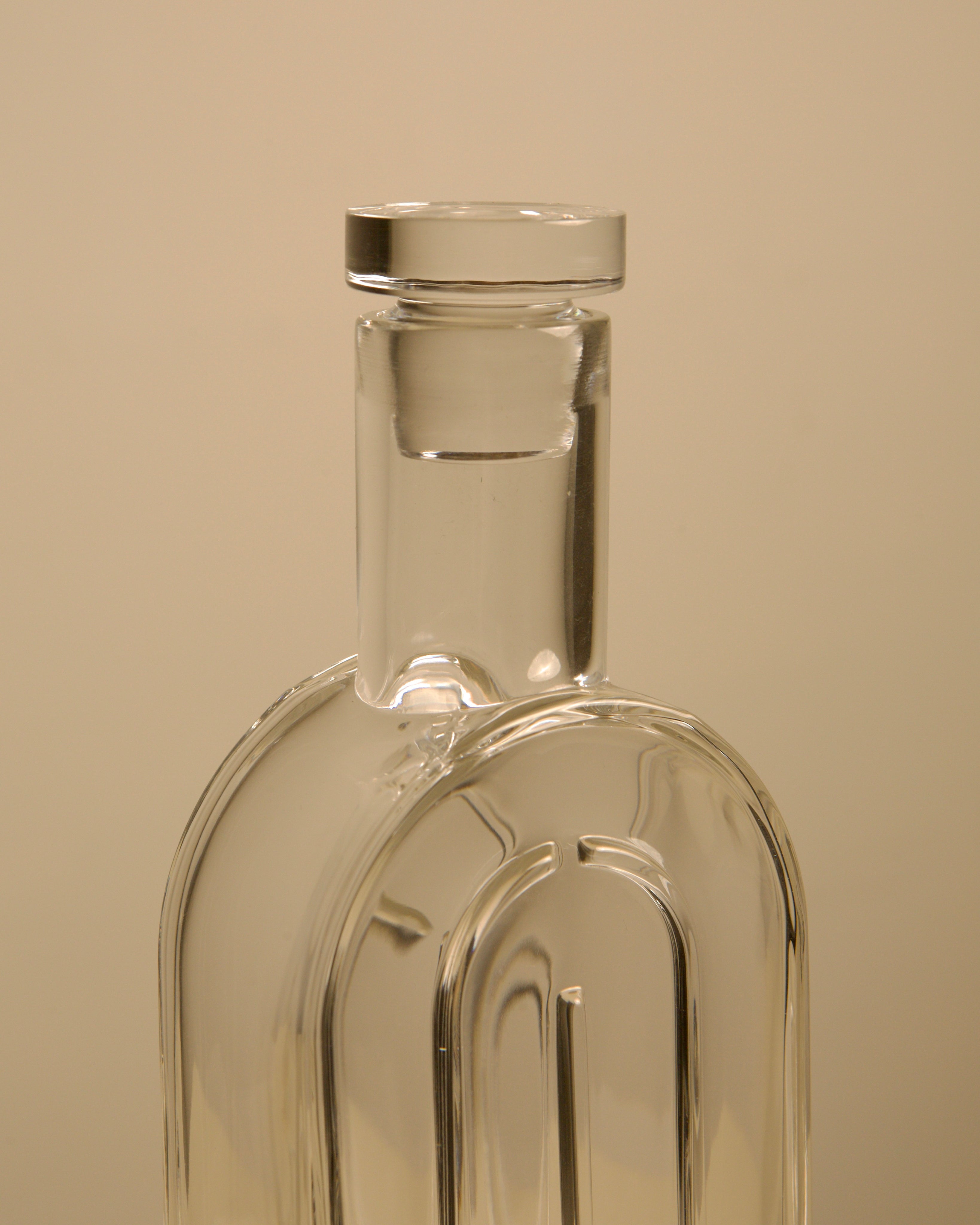 Close-up detail of crystal bottle vase neck and stopper by Griziotti