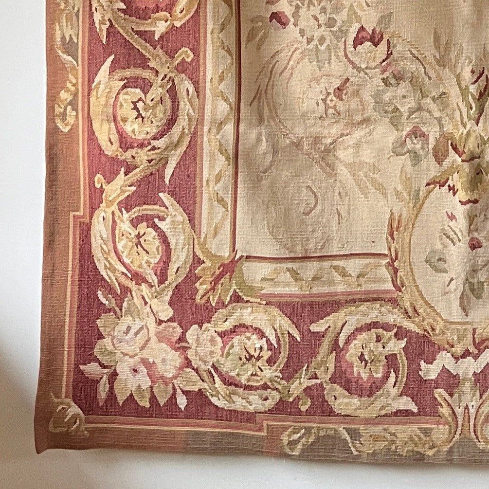Late 19th Century Aubusson Tapestry with Floral Medallion — close-up detail of floral pattern and colors