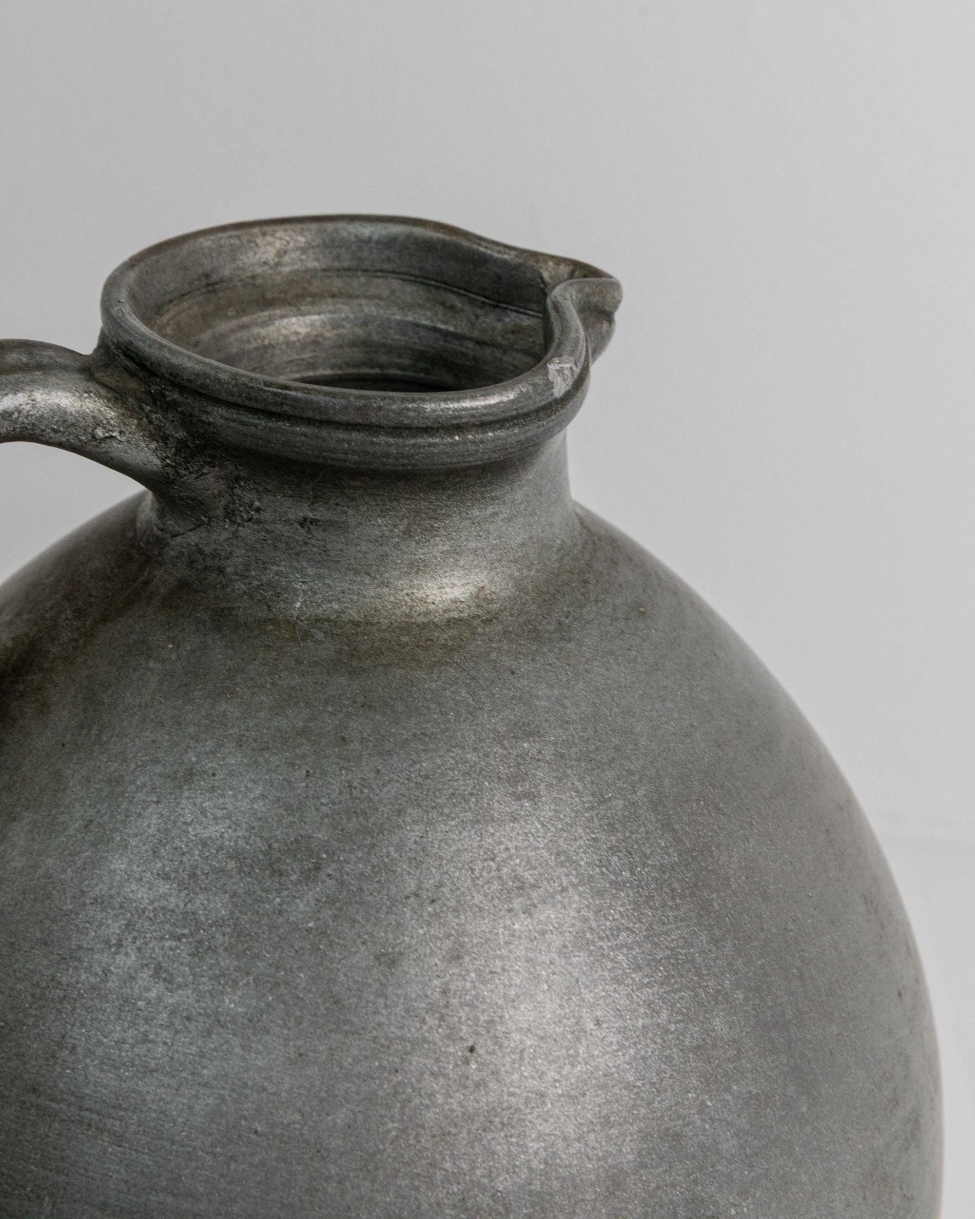 Vintage 1960s Studio Ceramic Vase with Handle, Large Rounded Form with Silver Glaze, Timeless Design, handmade Pottery, Elegant Gift Idea — view 10