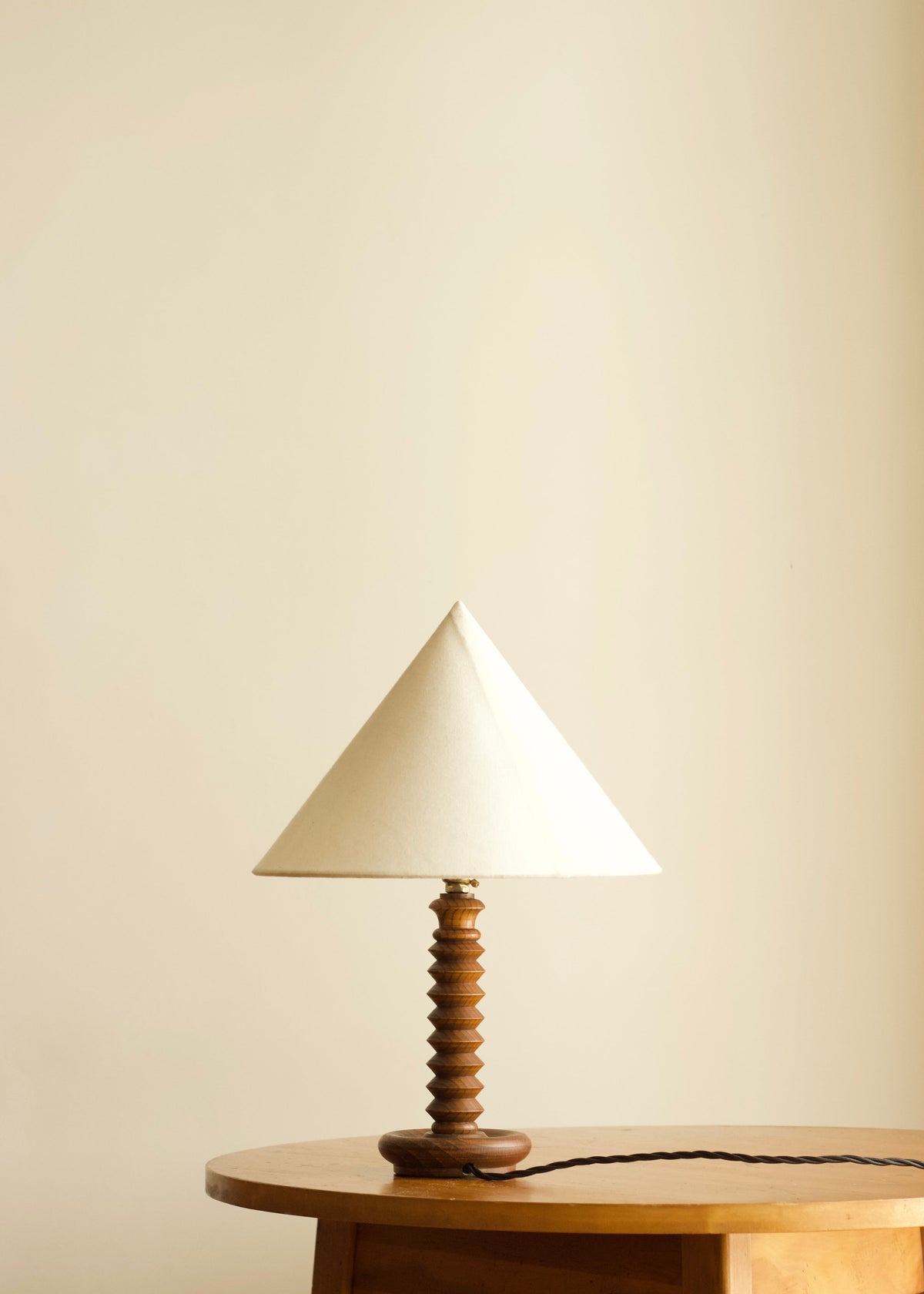 French Art Deco Geometric Wood Table Lamp — side angle