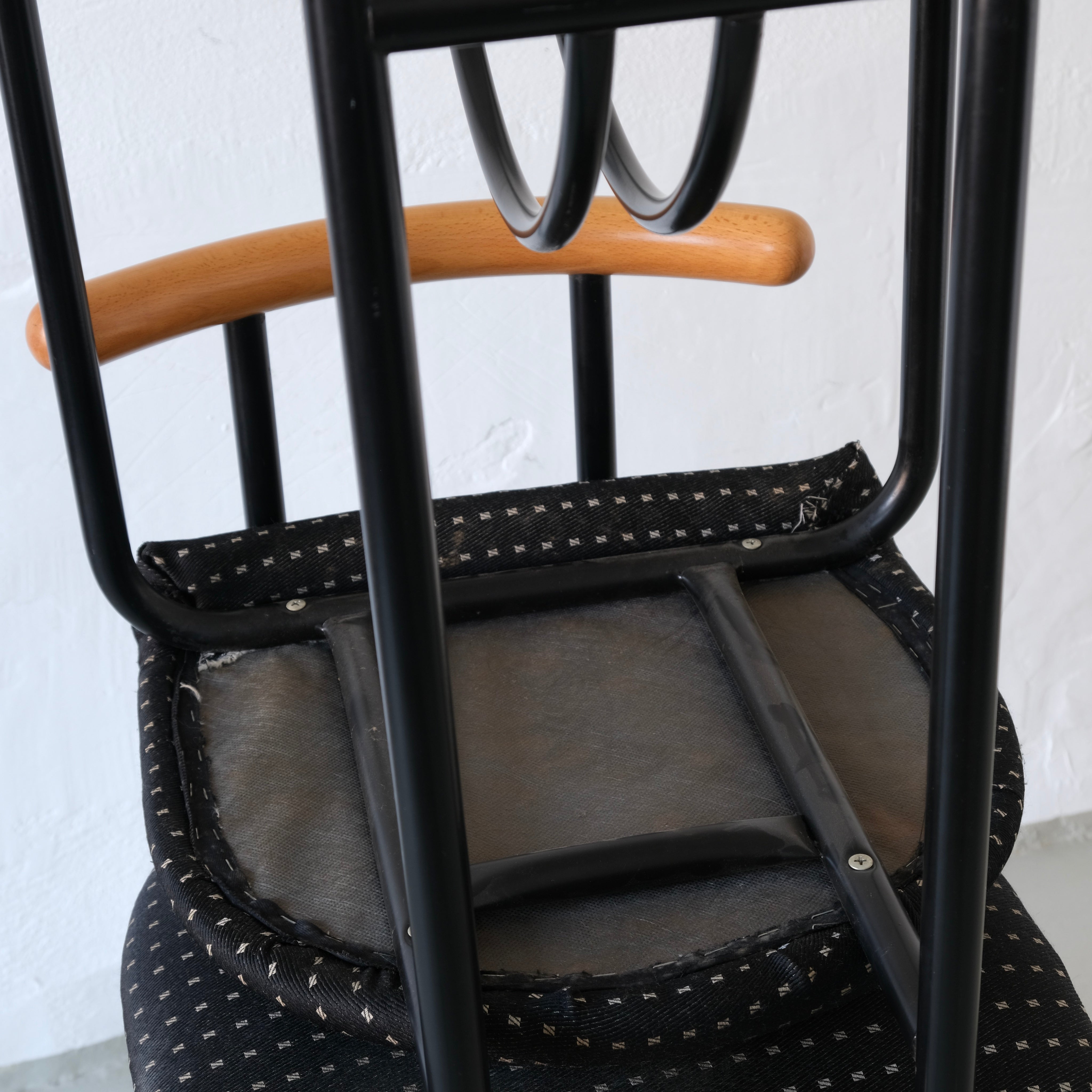 2 Postmodern Tubular Steel Bar Stools | Rodney Kinsman Style | 1980s — close-up