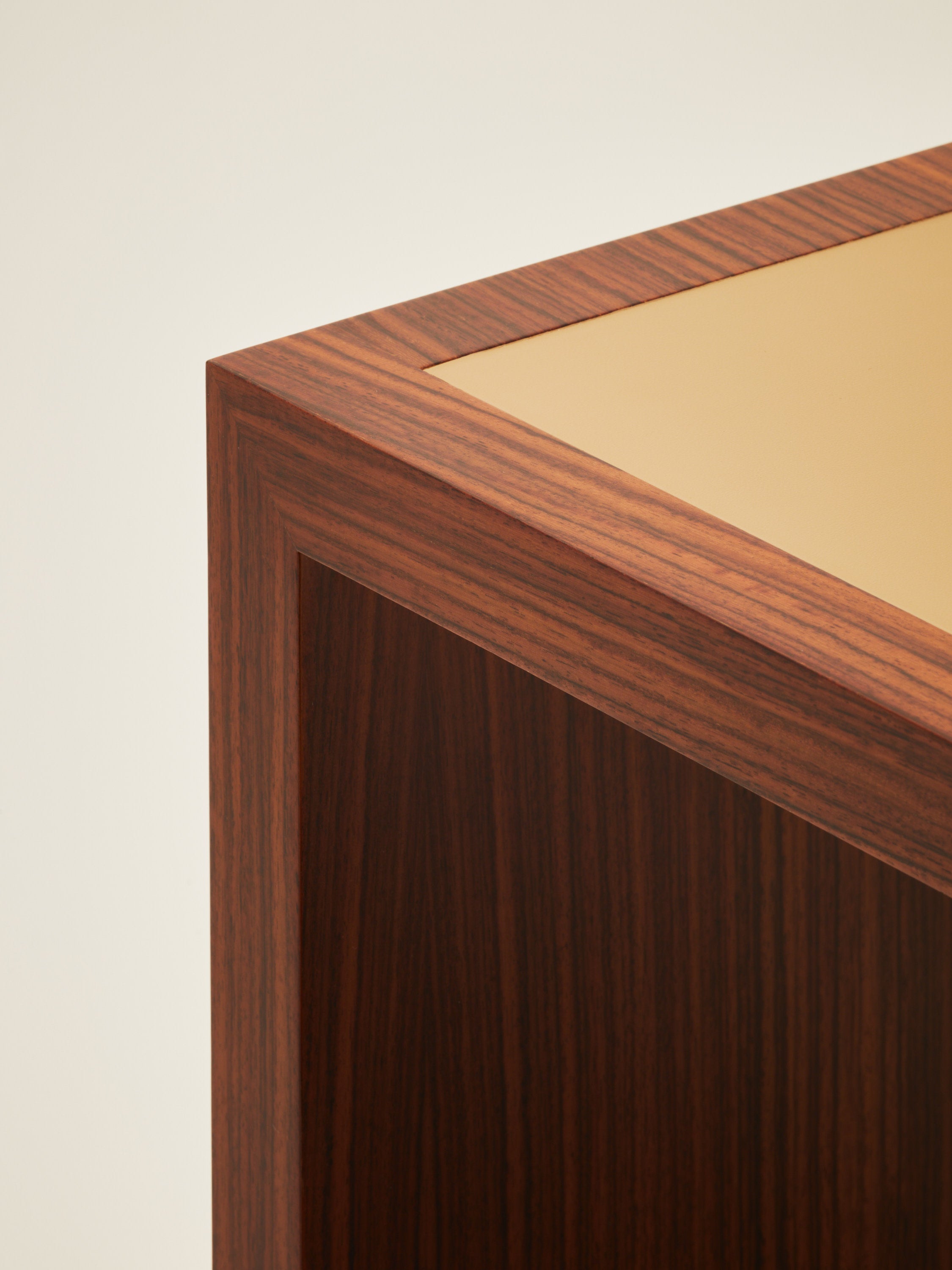 'Continuous' Desk Handcrafted in Wood Veneer With a Lether Tabletop & Travertine Leg — in context