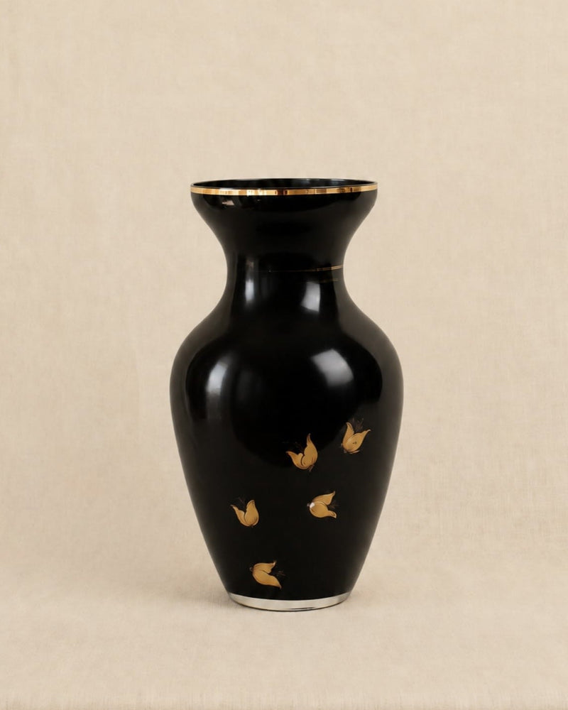 Vintage Black Glass Vase with Gold-Toned Butterfly Decoration by Truffe Studio | The Oblist