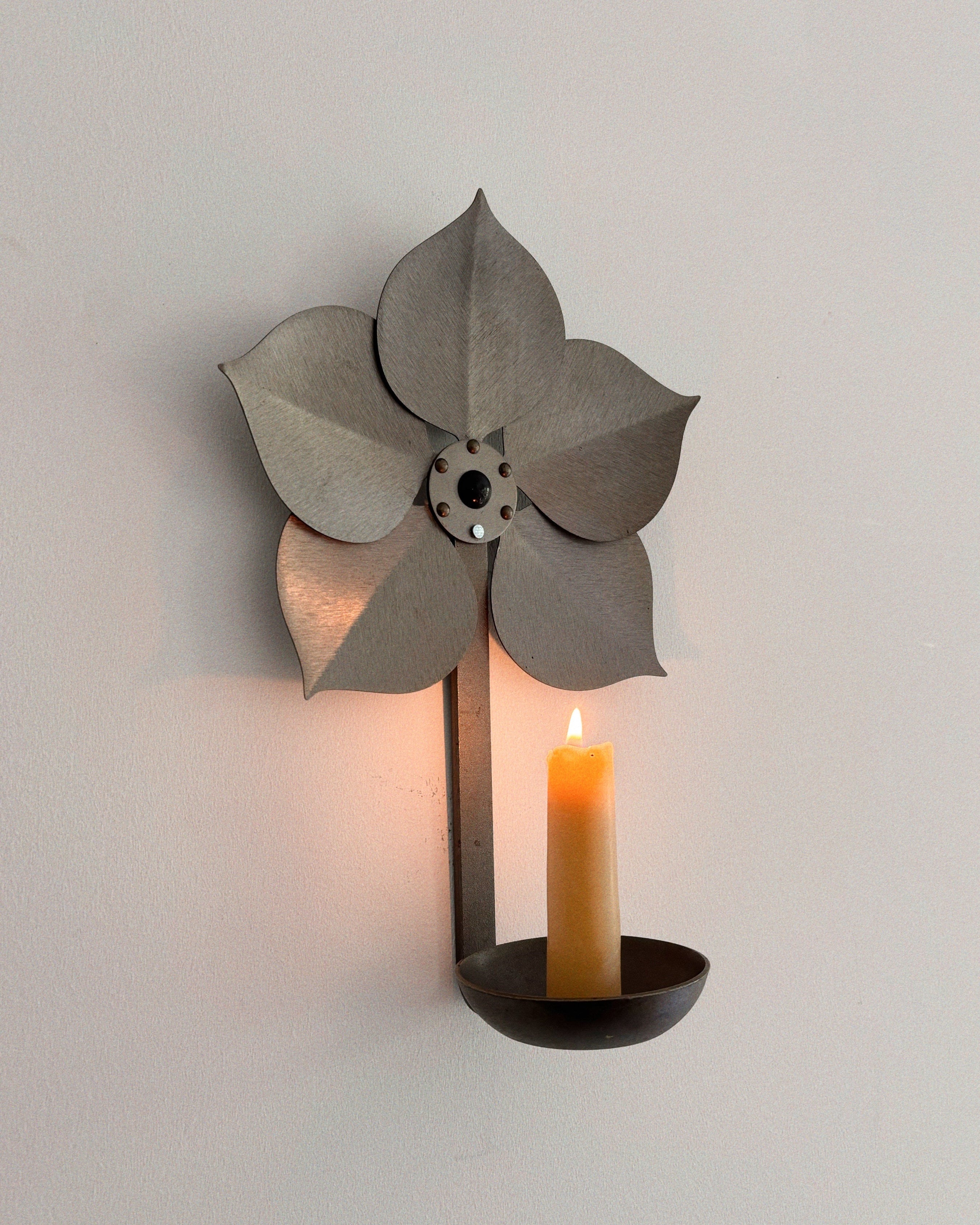 Metal Flower Wall Candleholder — detail view
