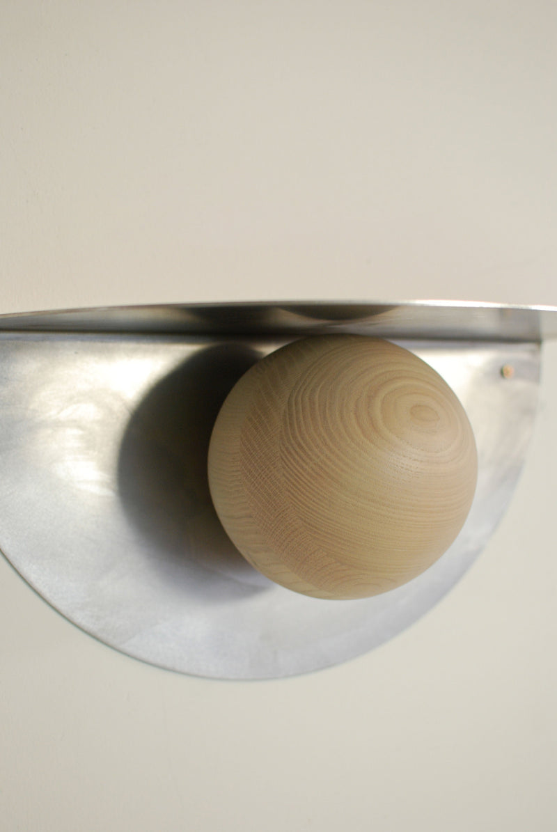 POP' Shelf in Steel and Ash Wood — close-up of wooden sphere detail