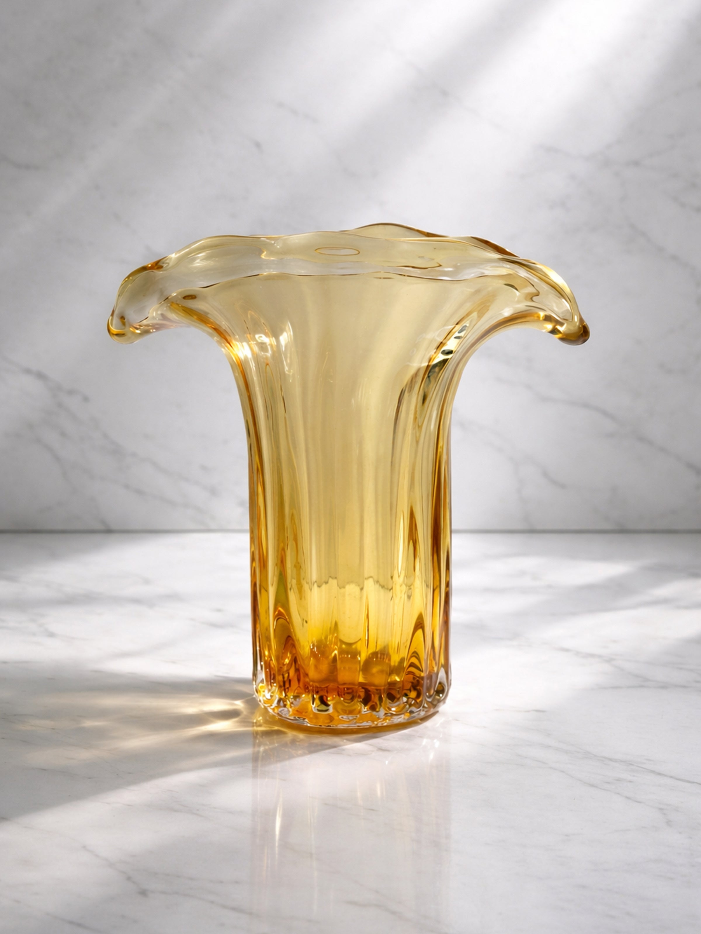 Amber Murano Tulip Vase - 1970s — close-up of amber glass texture