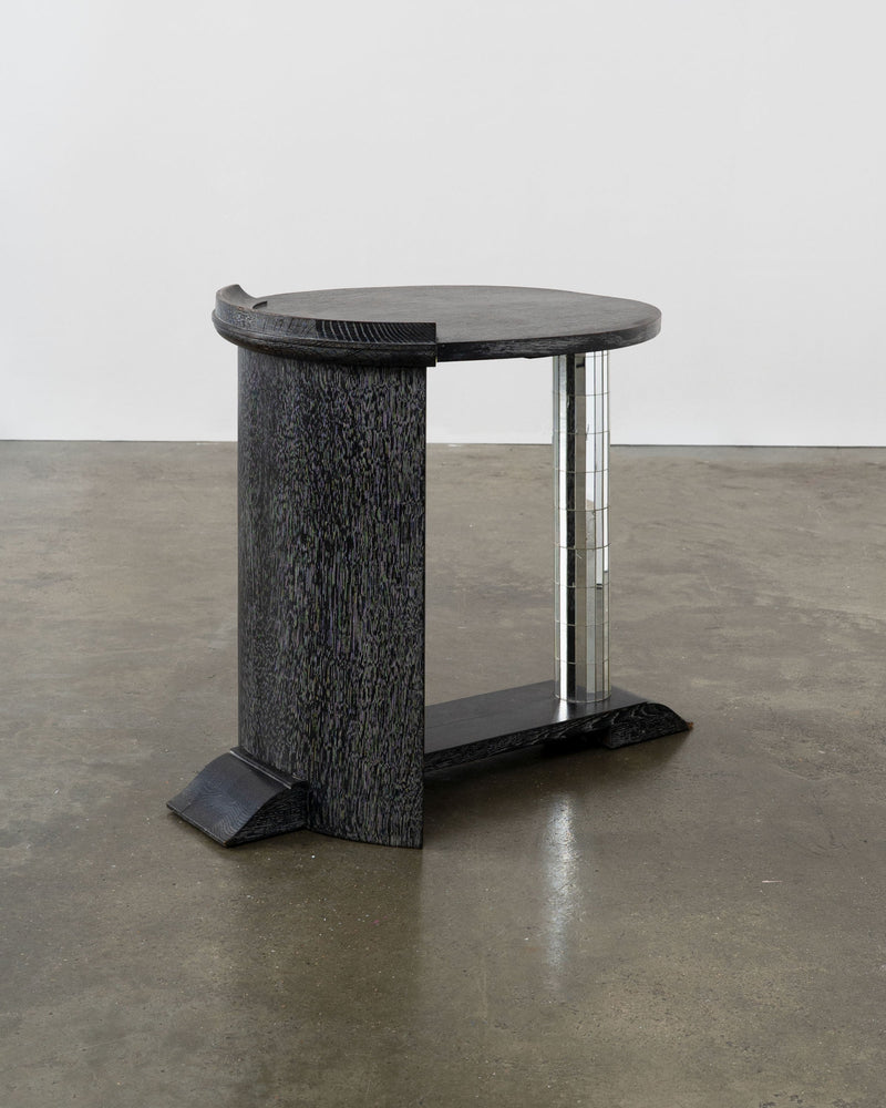 Modernist Ebonised Oak and Mirror Mosaic Pedestal Table by Tom Bogle | The Oblist — black oak, modern design