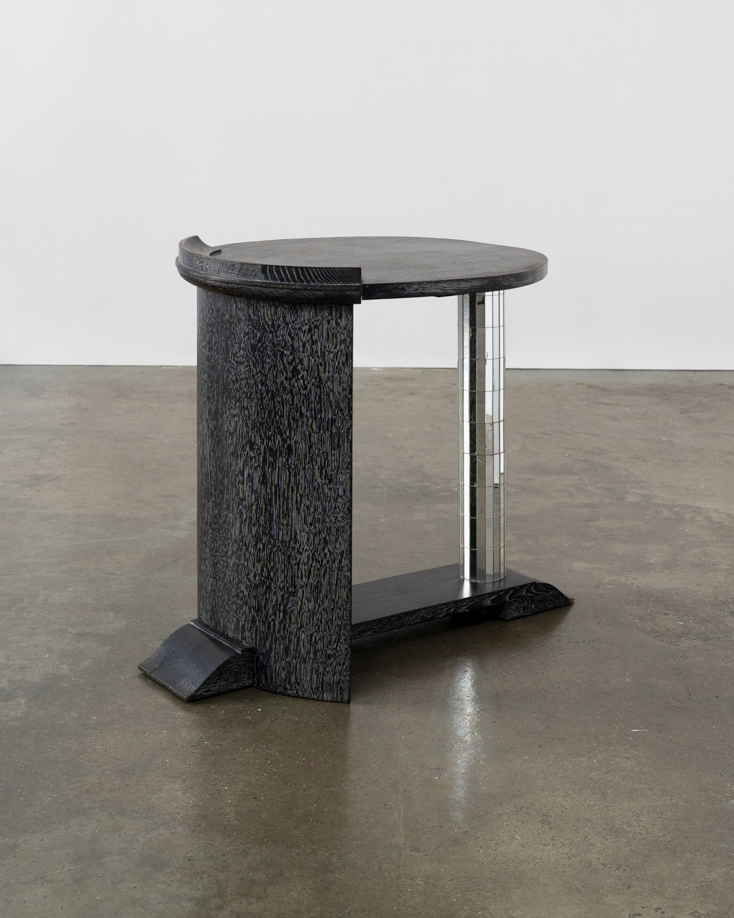 Modernist Ebonised Oak and Mirror Mosaic Pedestal Table by Tom Bogle | The Oblist — black oak, modern design